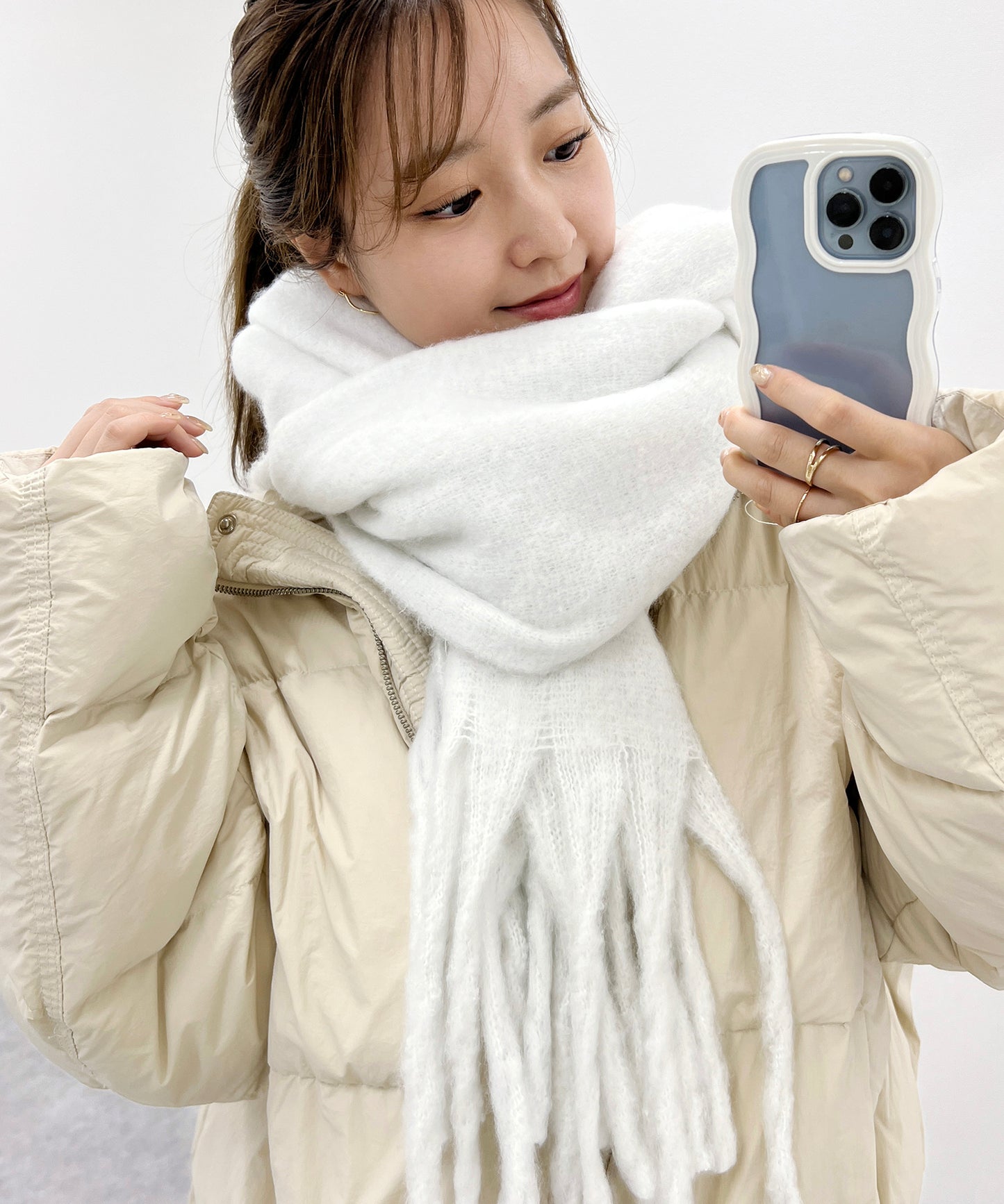 ソリッドカラー シンプル ニット フリンジ マフラー