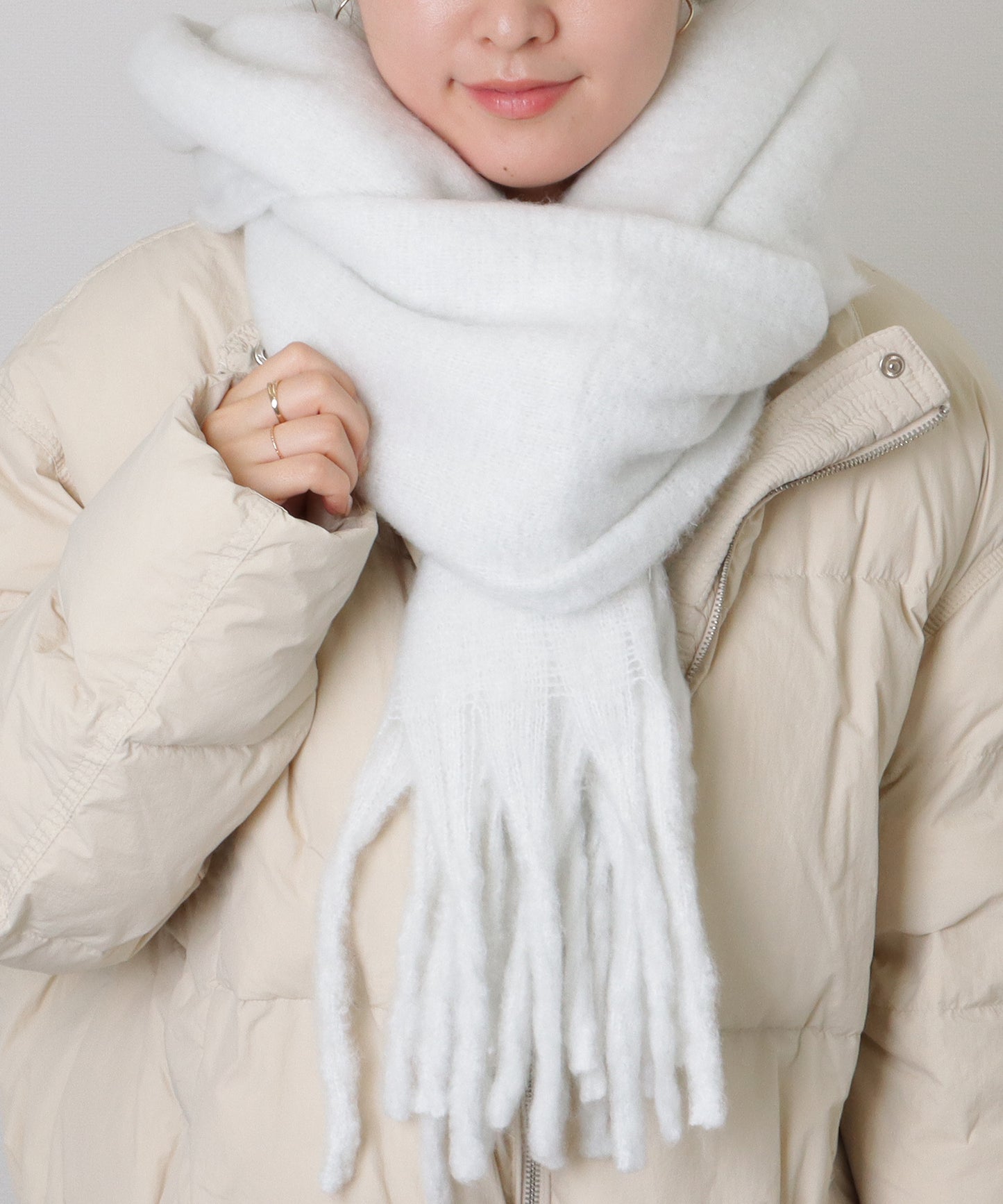 ソリッドカラー シンプル ニット フリンジ マフラー