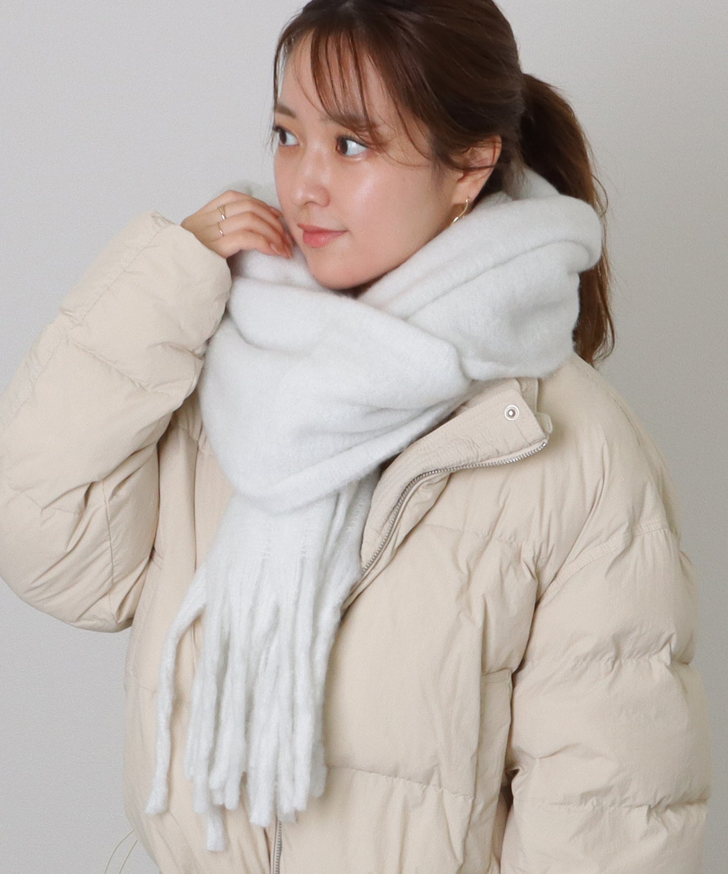 ソリッドカラー シンプル ニット フリンジ マフラー