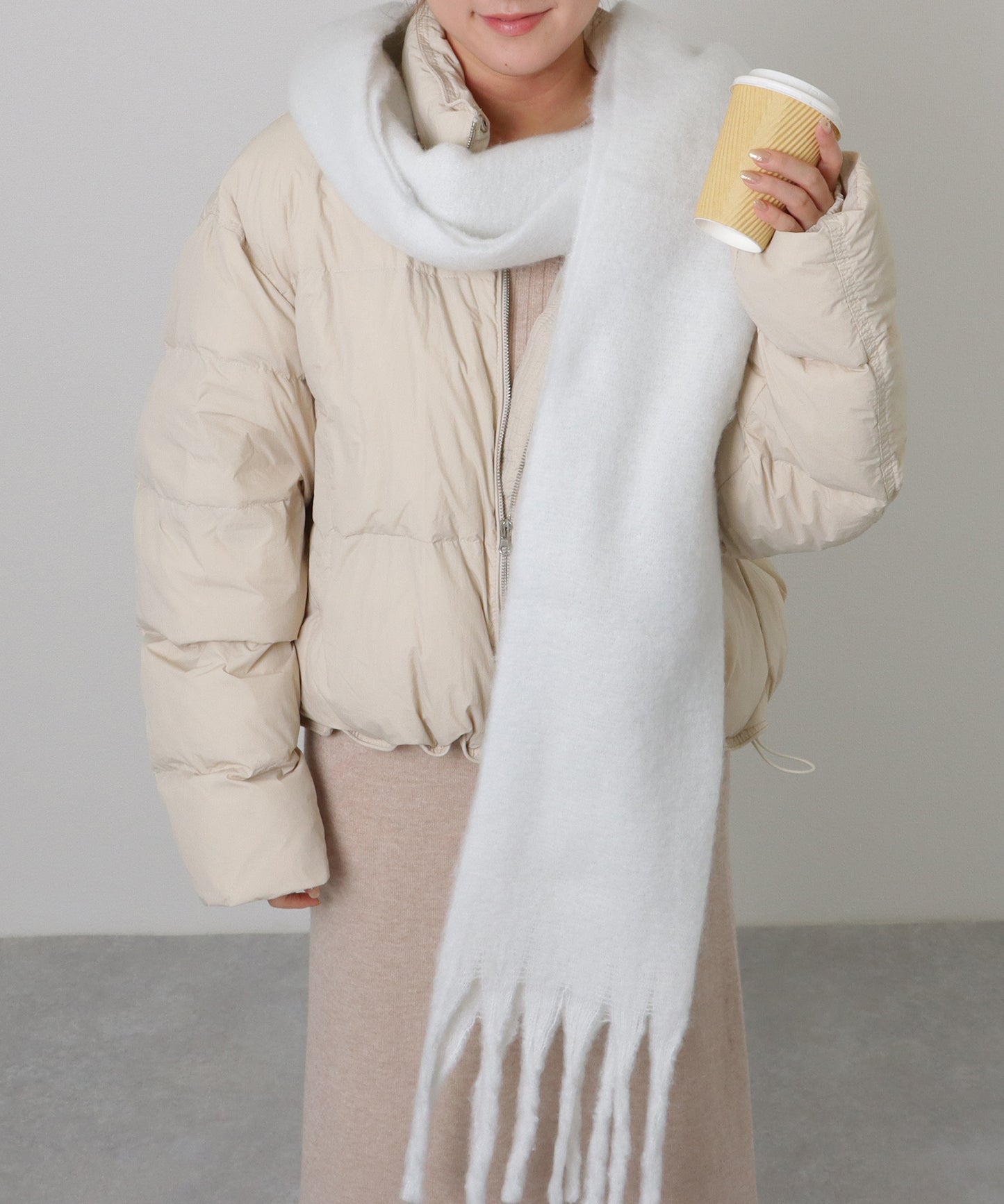 ソリッドカラー シンプル ニット フリンジ マフラー