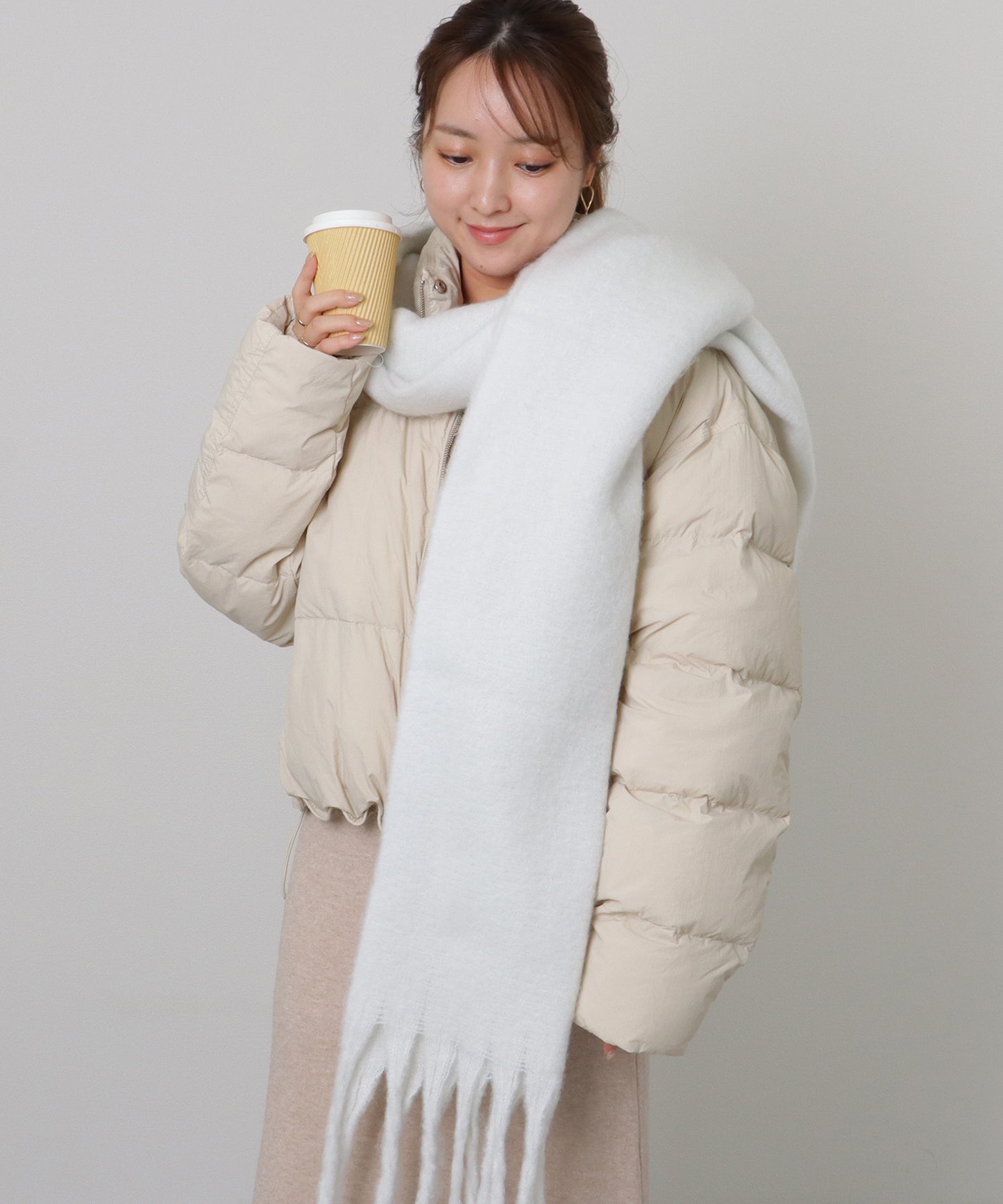 ソリッドカラー シンプル ニット フリンジ マフラー