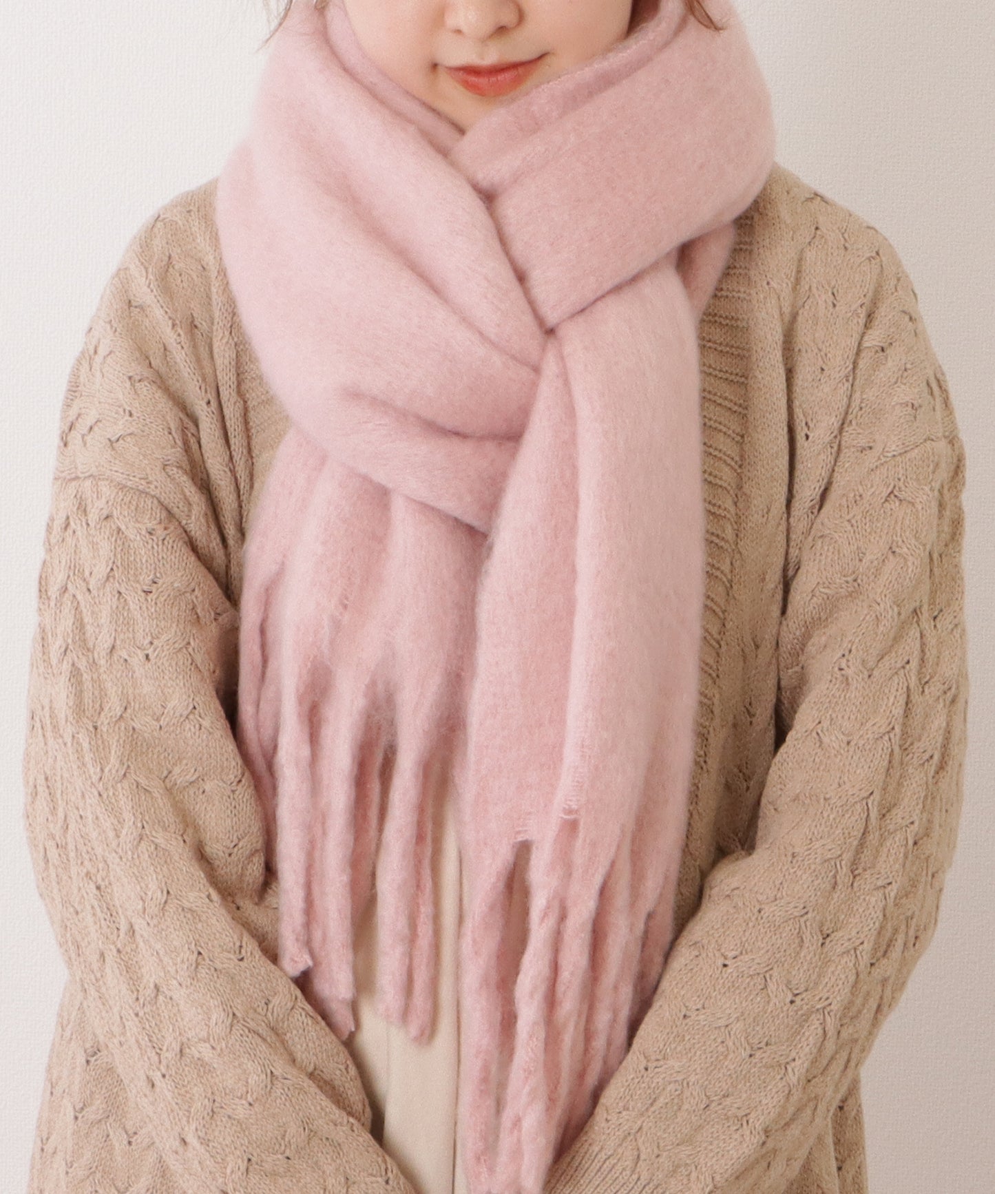 ボリュームフリンジシンプル大判マフラー