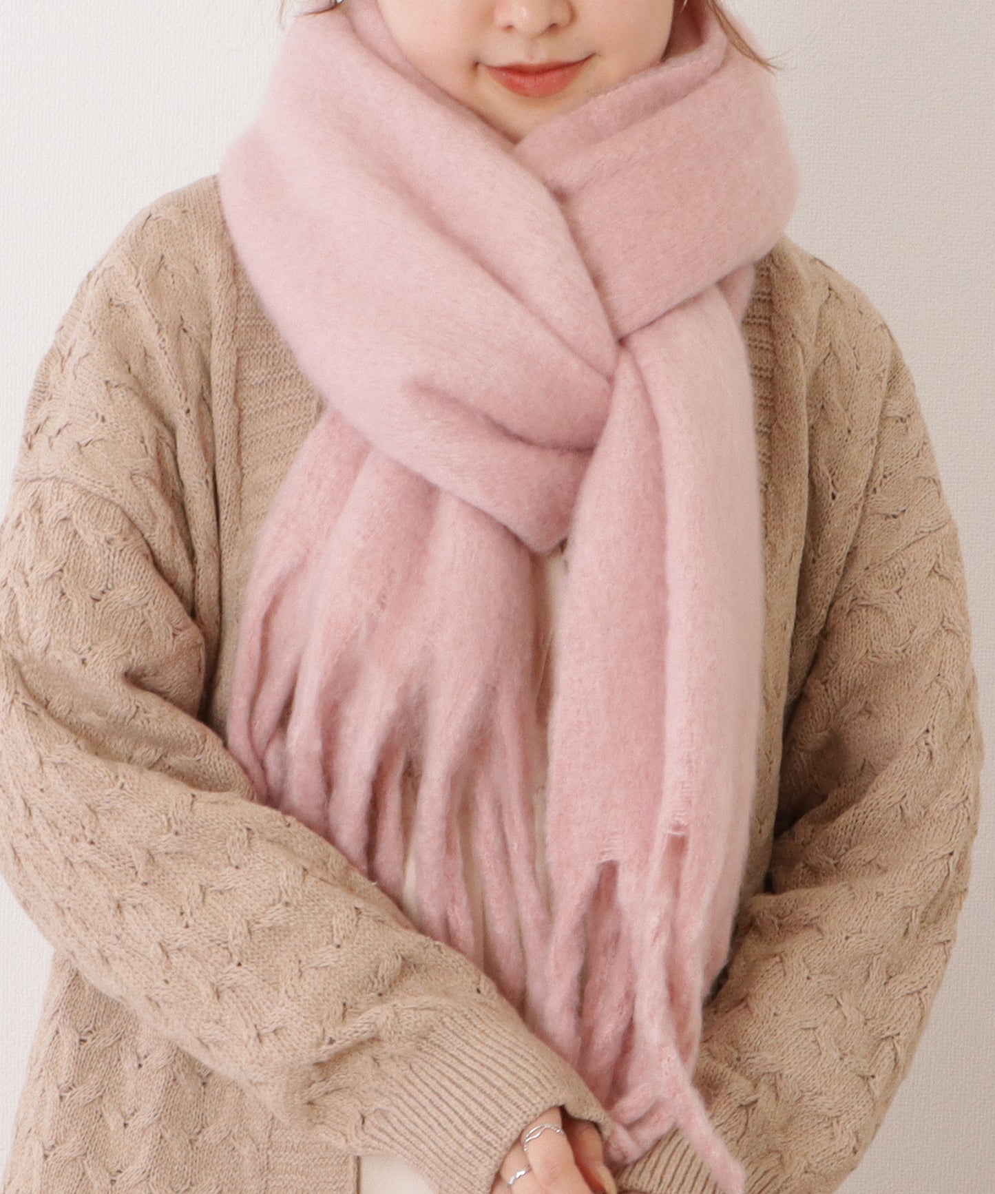 ボリュームフリンジシンプル大判マフラー