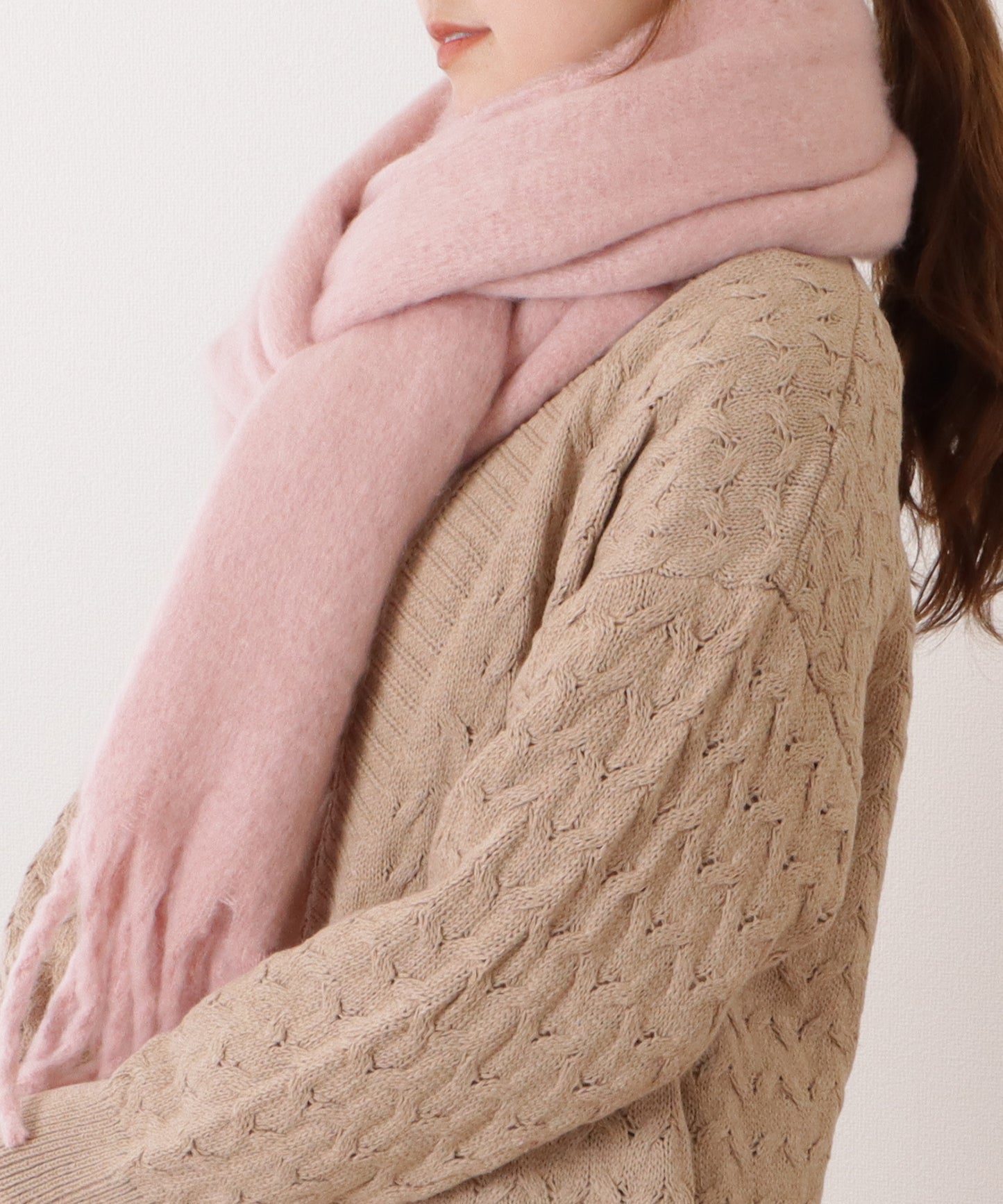 ボリュームフリンジシンプル大判マフラー