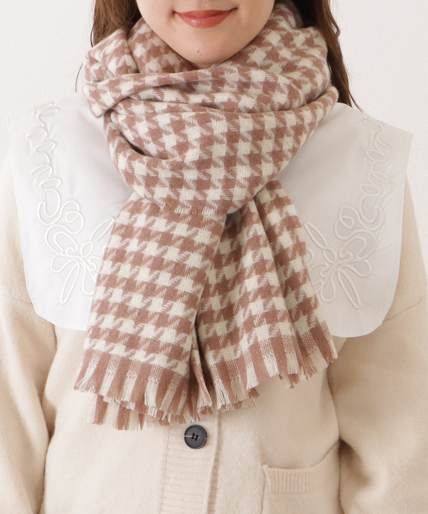 千鳥格子柄クラシカルフリンジマフラー