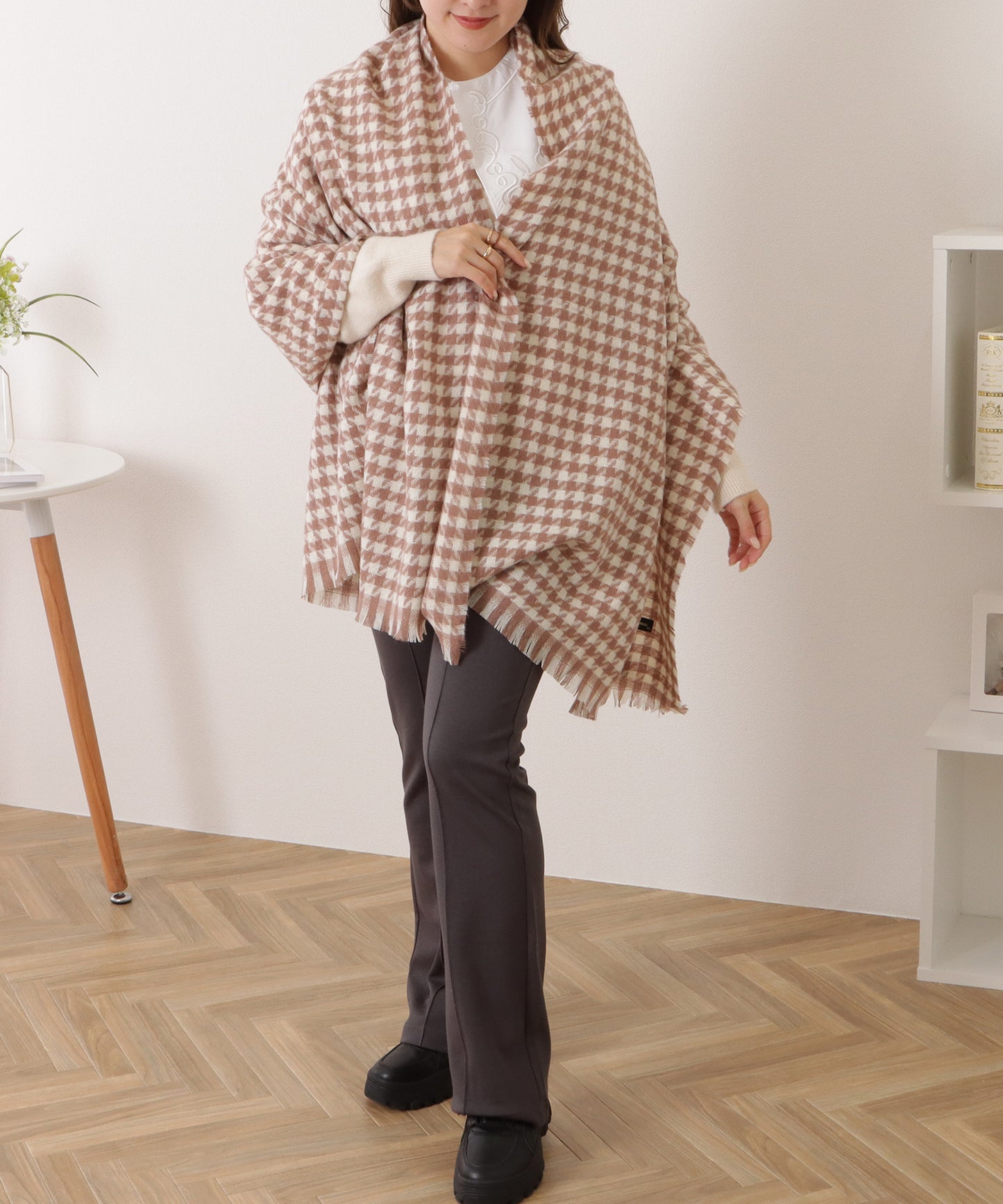 千鳥格子柄クラシカルフリンジマフラー