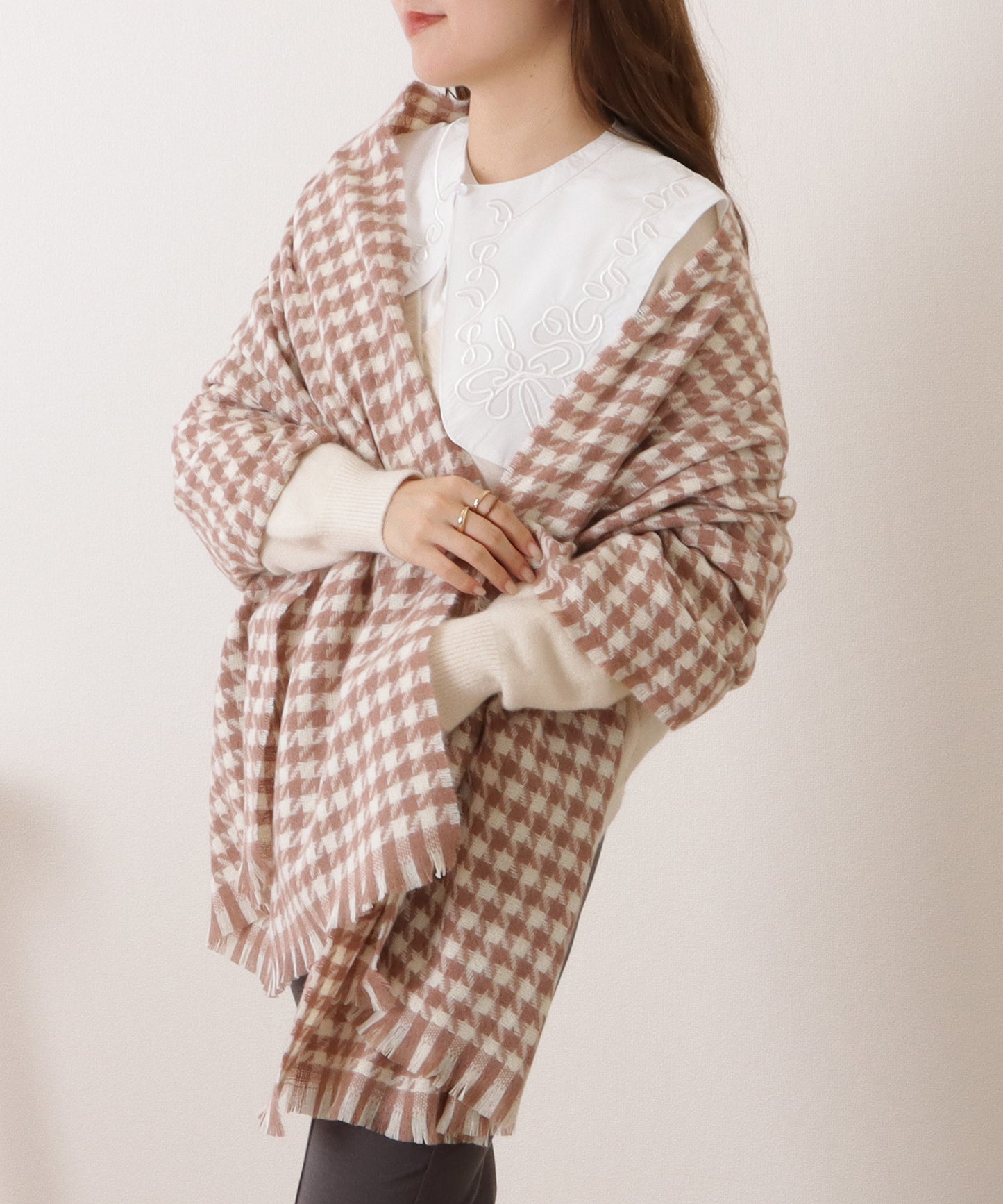 千鳥格子柄クラシカルフリンジマフラー