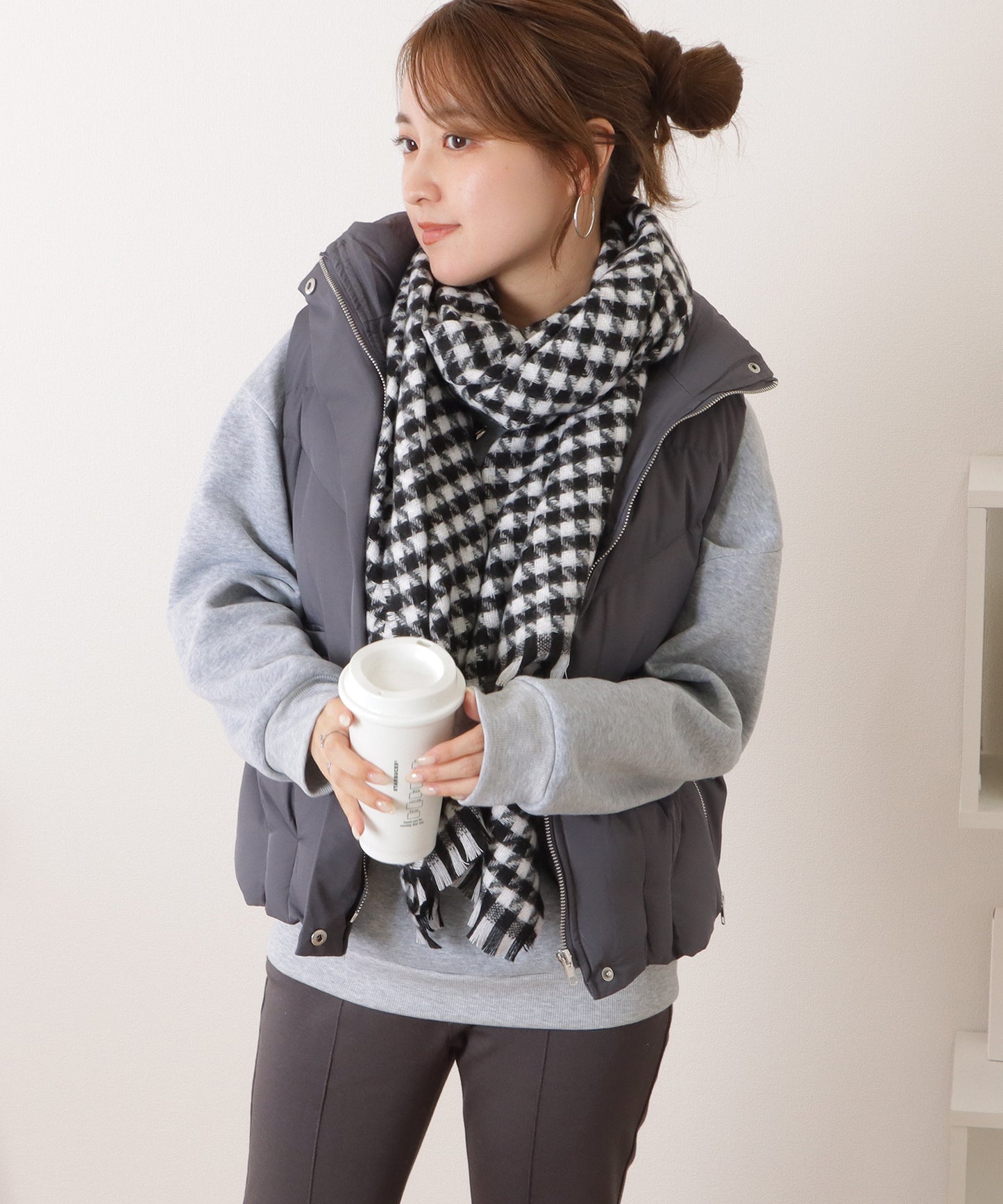 千鳥格子柄クラシカルフリンジマフラー