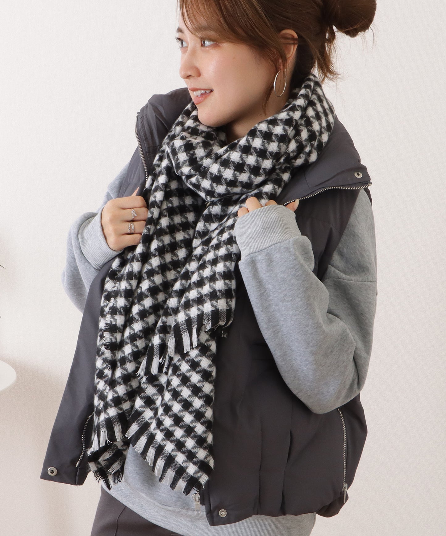 千鳥格子柄クラシカルフリンジマフラー