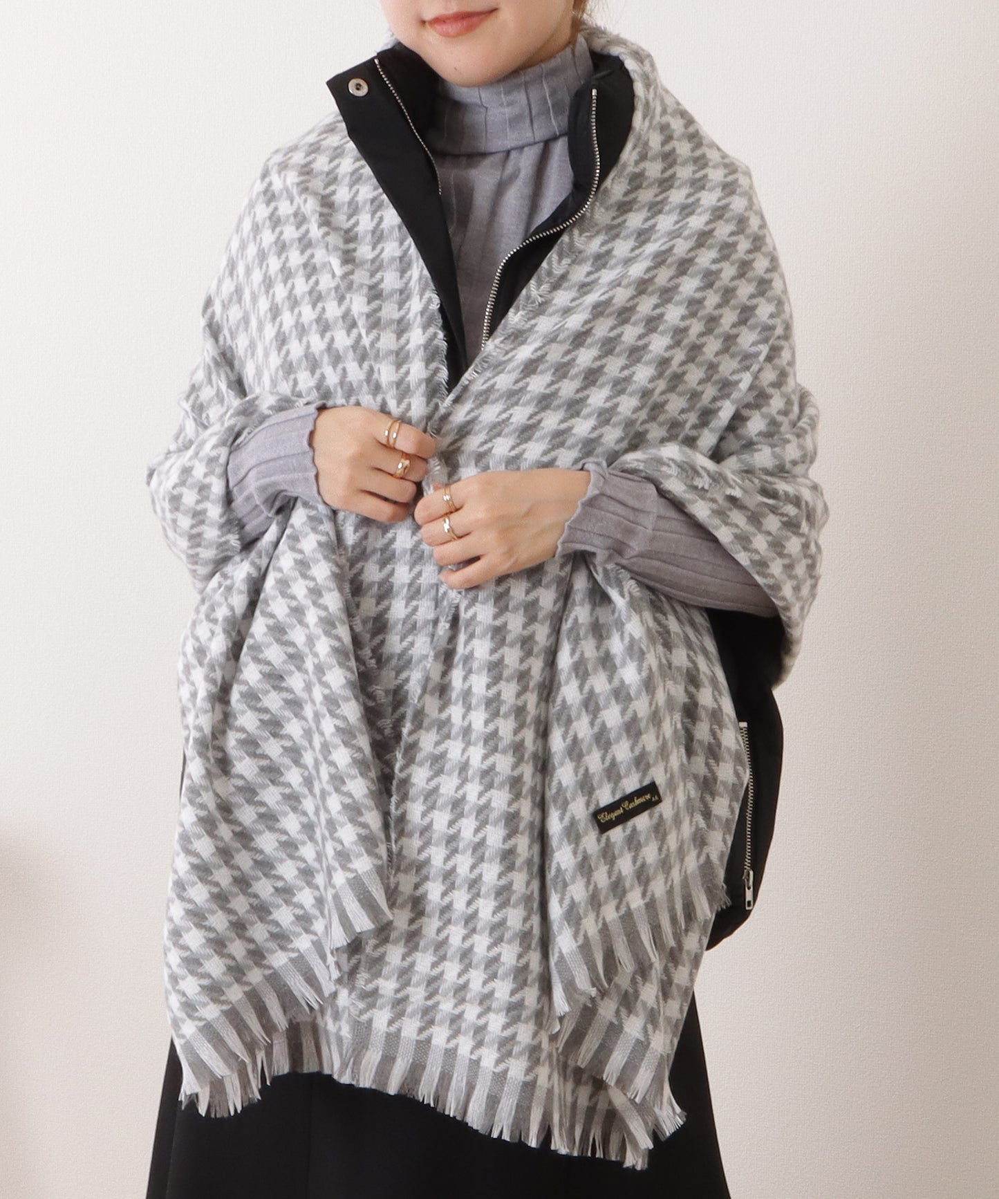 千鳥格子柄クラシカルフリンジマフラー