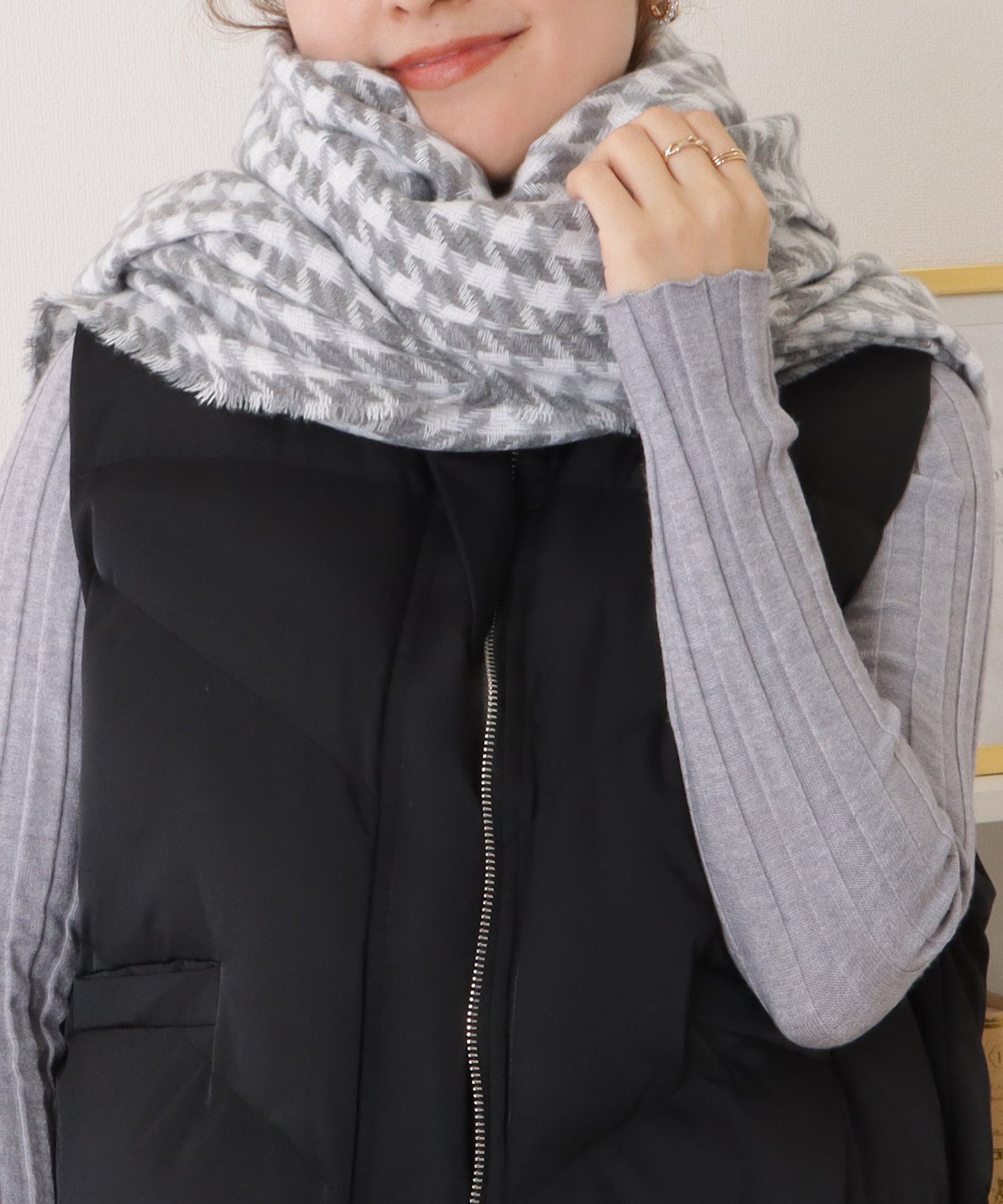 千鳥格子柄クラシカルフリンジマフラー