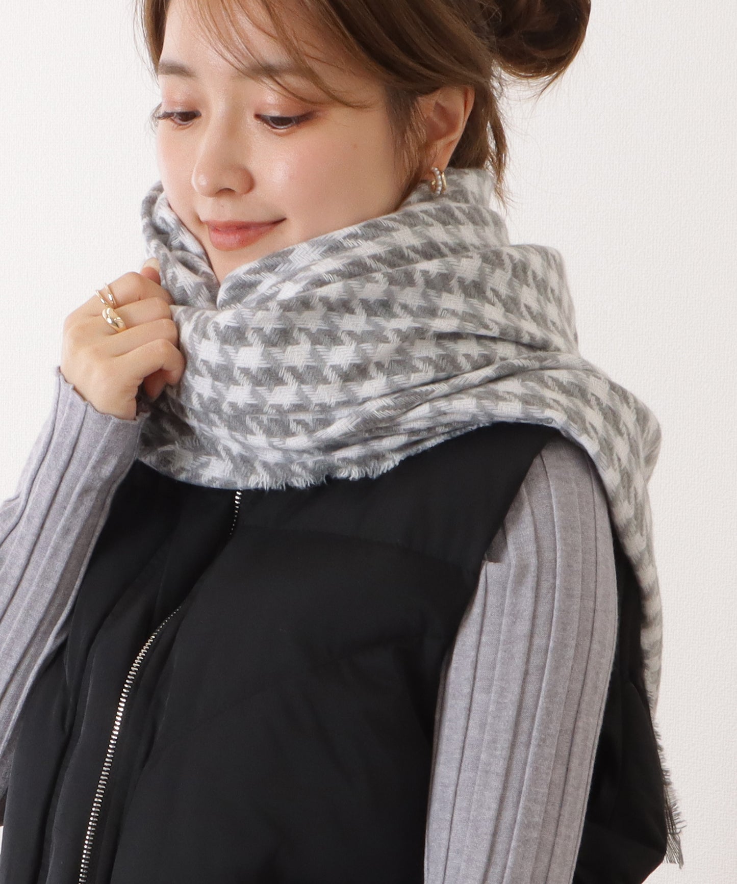 千鳥格子柄クラシカルフリンジマフラー