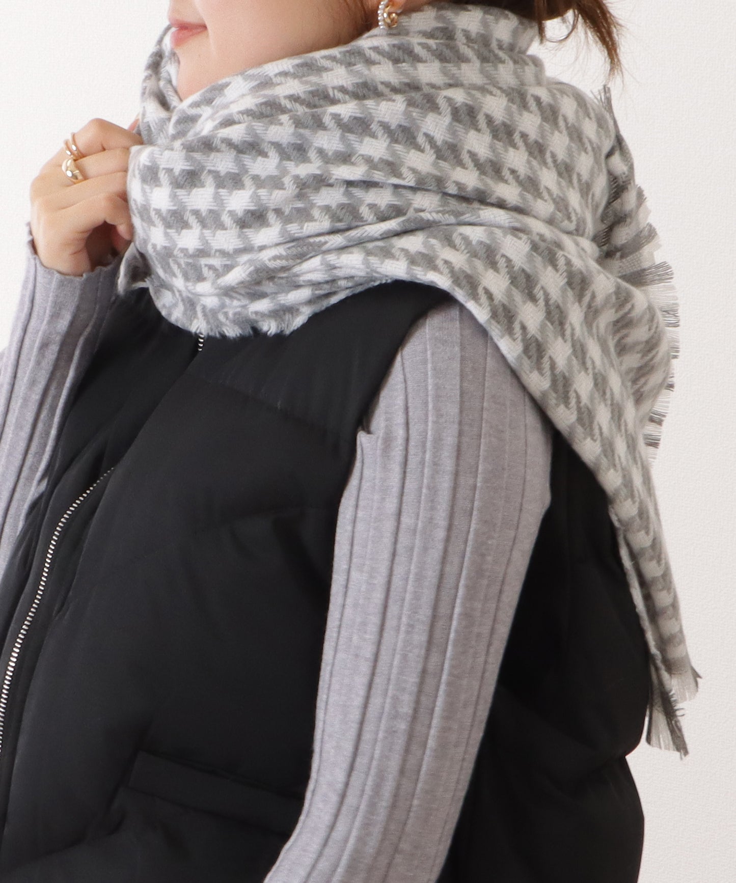 千鳥格子柄クラシカルフリンジマフラー