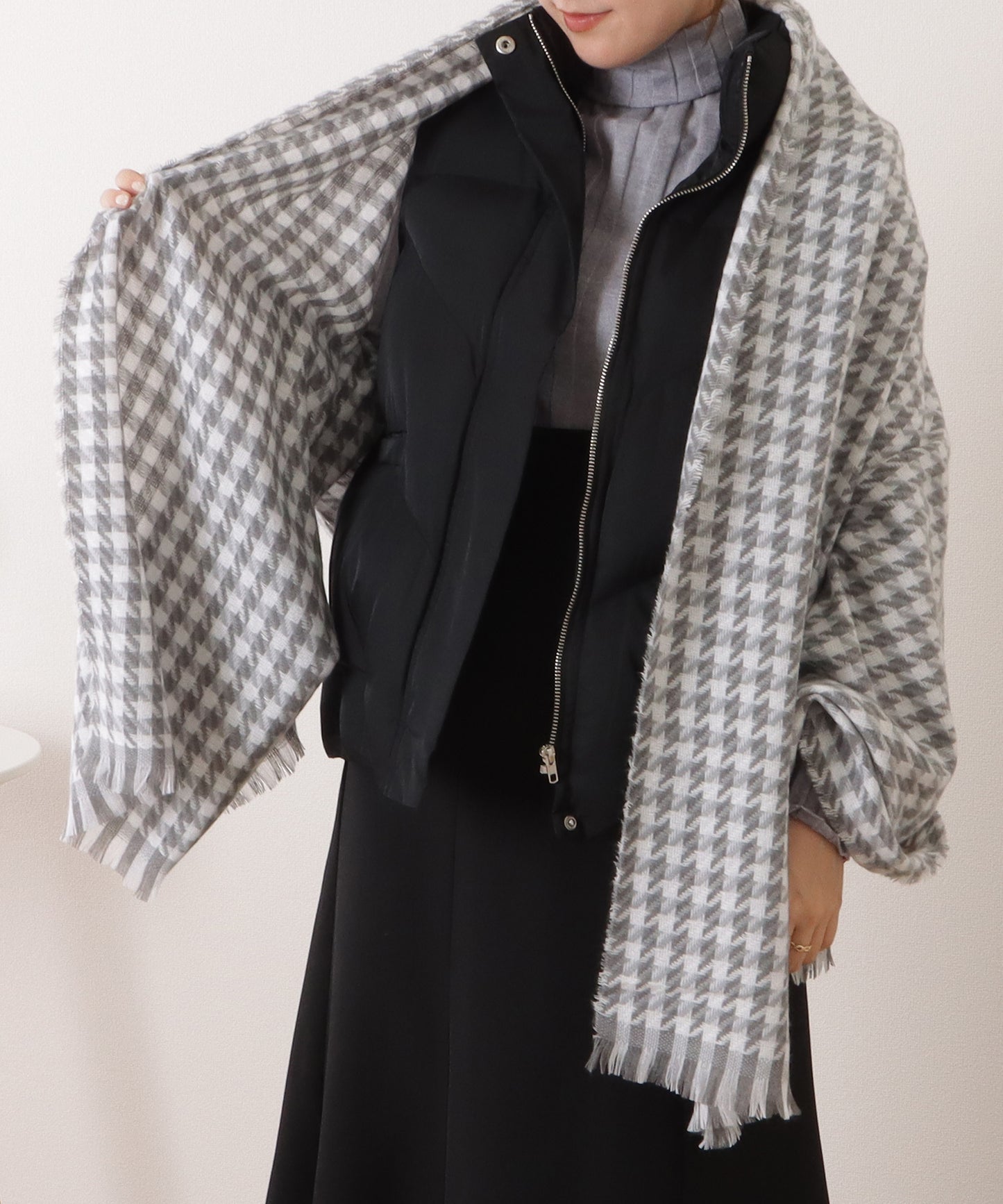 千鳥格子柄クラシカルフリンジマフラー