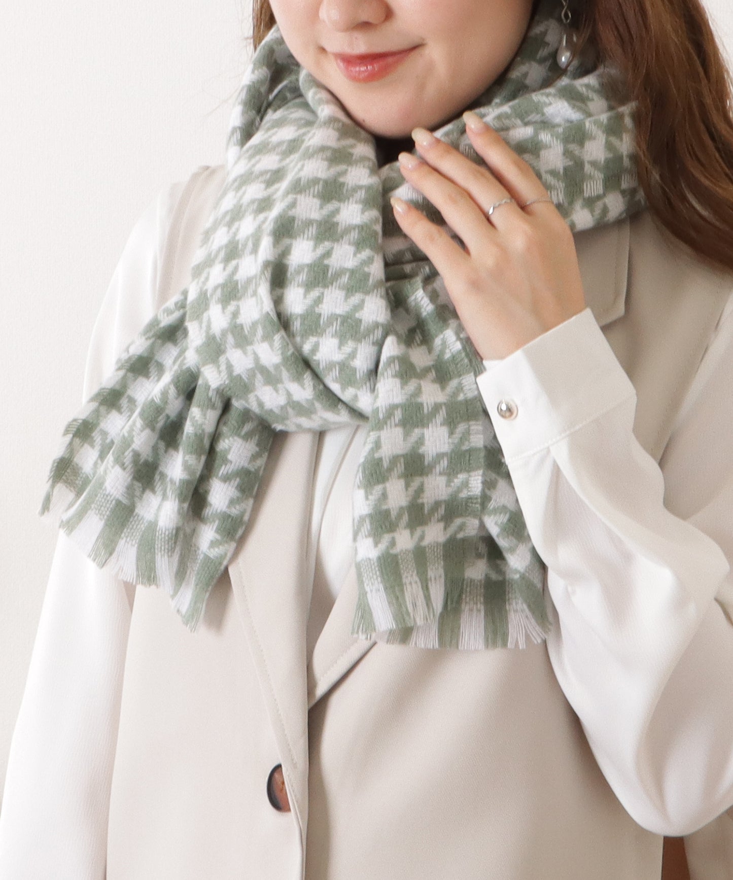千鳥格子柄クラシカルフリンジマフラー