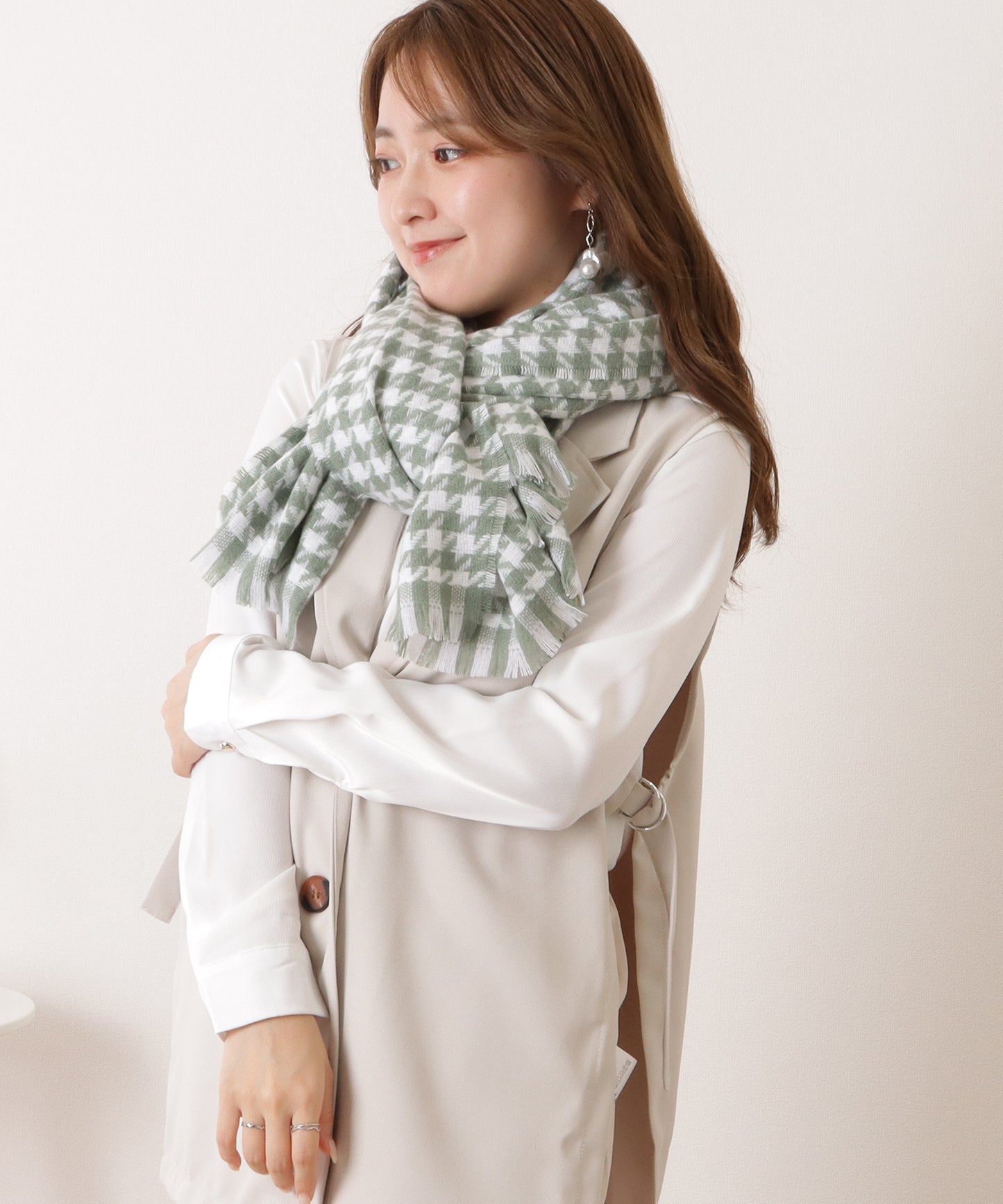 千鳥格子柄クラシカルフリンジマフラー