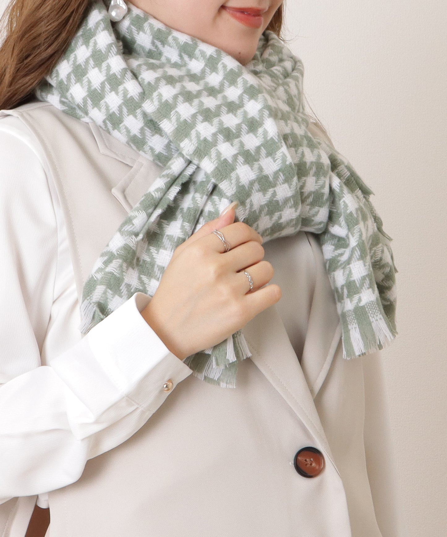 千鳥格子柄クラシカルフリンジマフラー