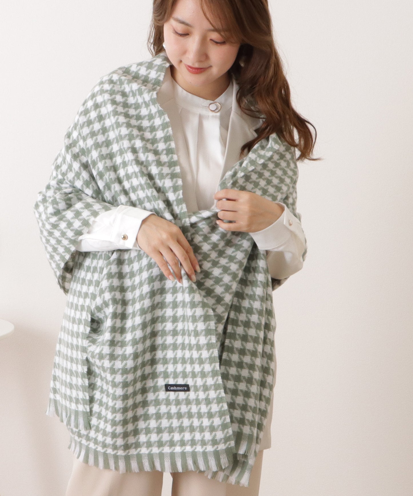 千鳥格子柄クラシカルフリンジマフラー