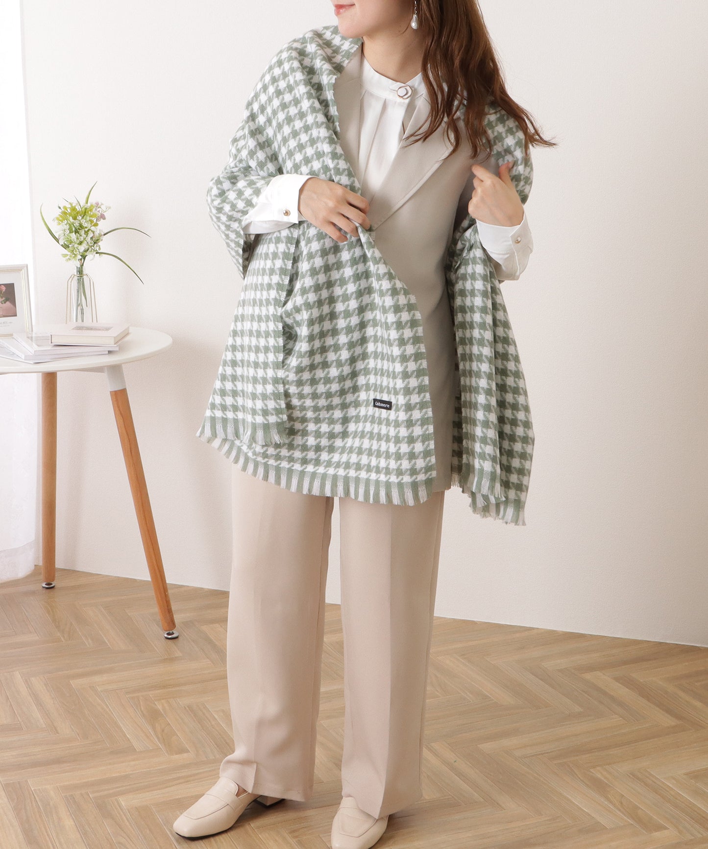 千鳥格子柄クラシカルフリンジマフラー