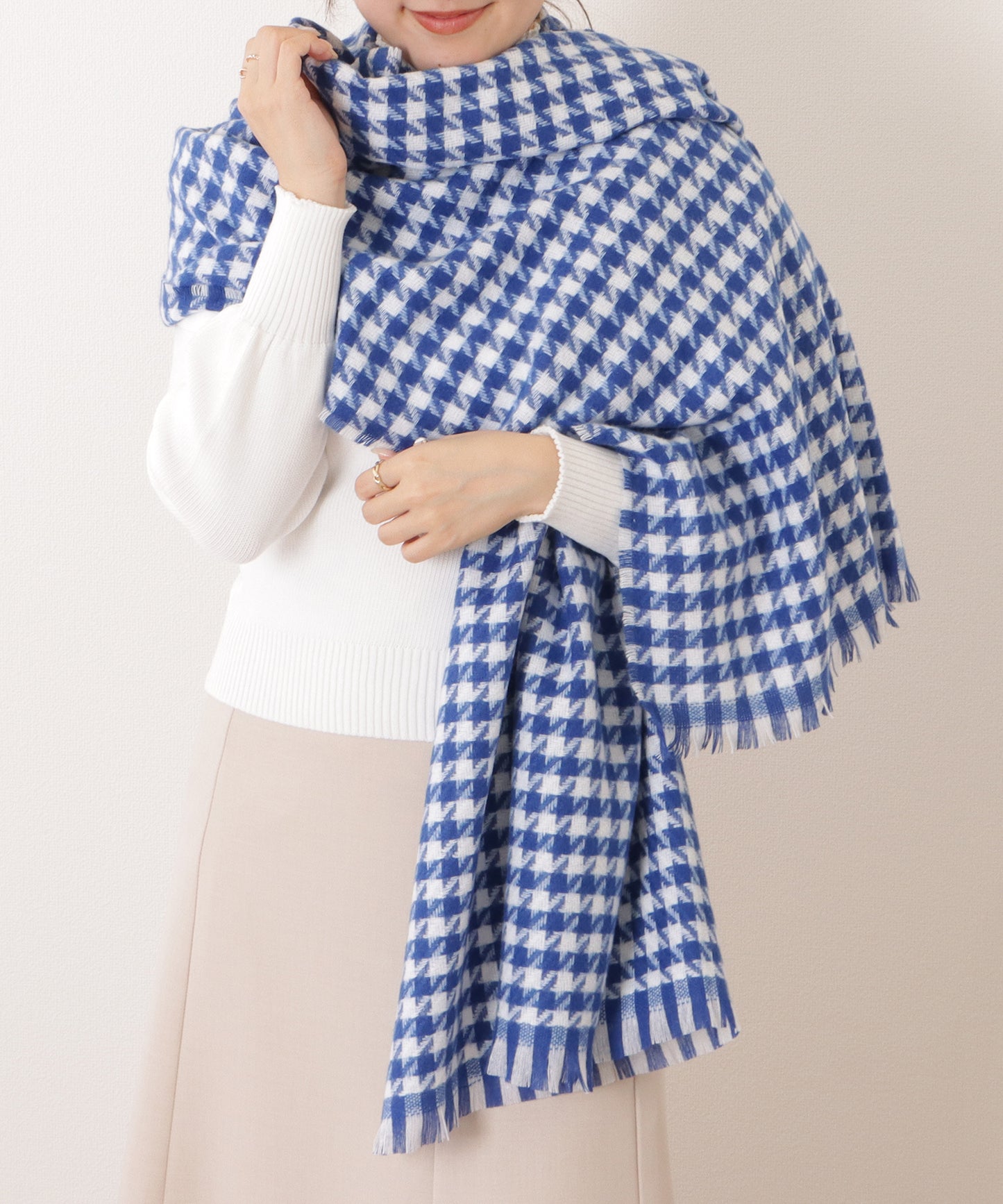 千鳥格子柄クラシカルフリンジマフラー