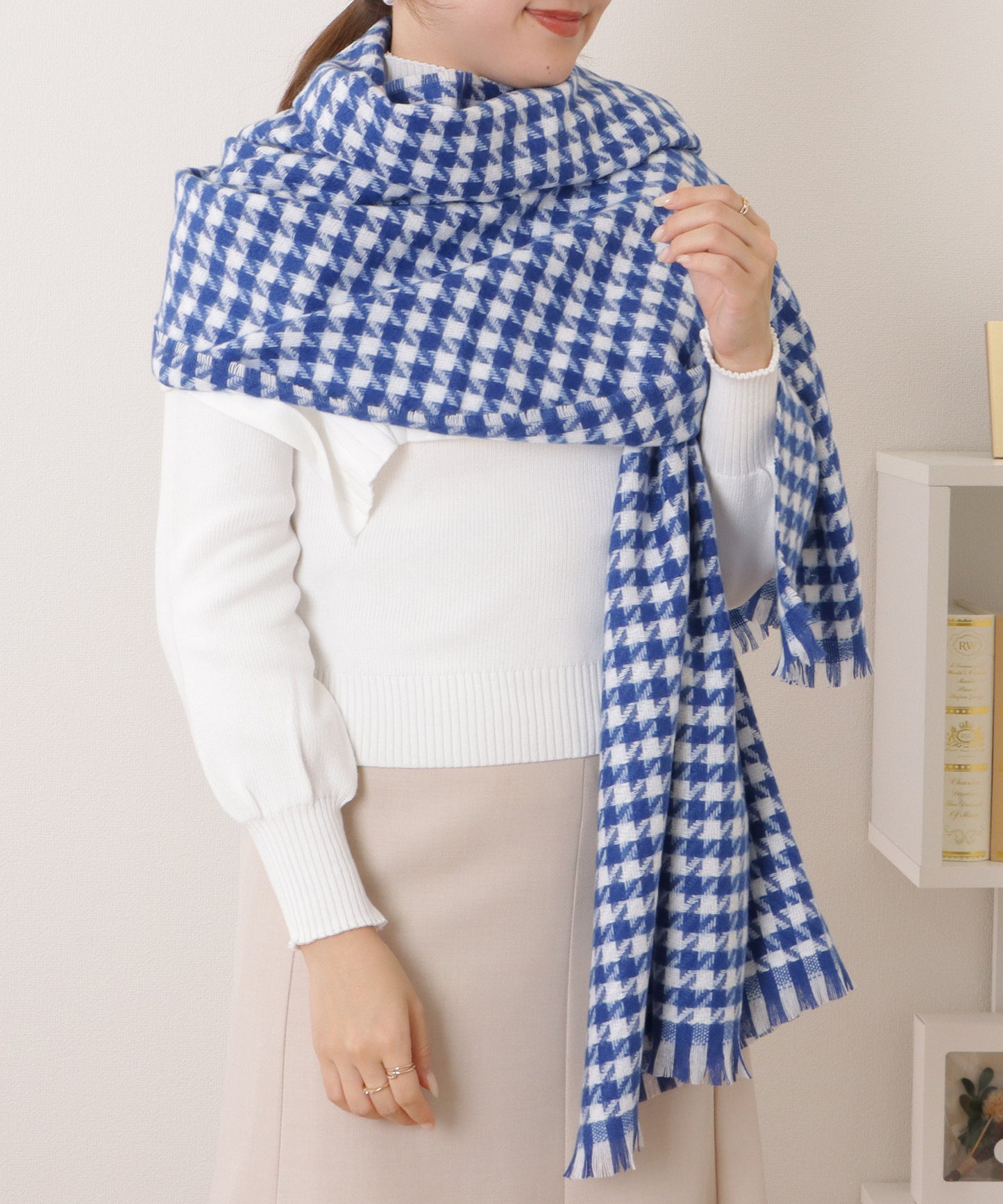 千鳥格子柄クラシカルフリンジマフラー