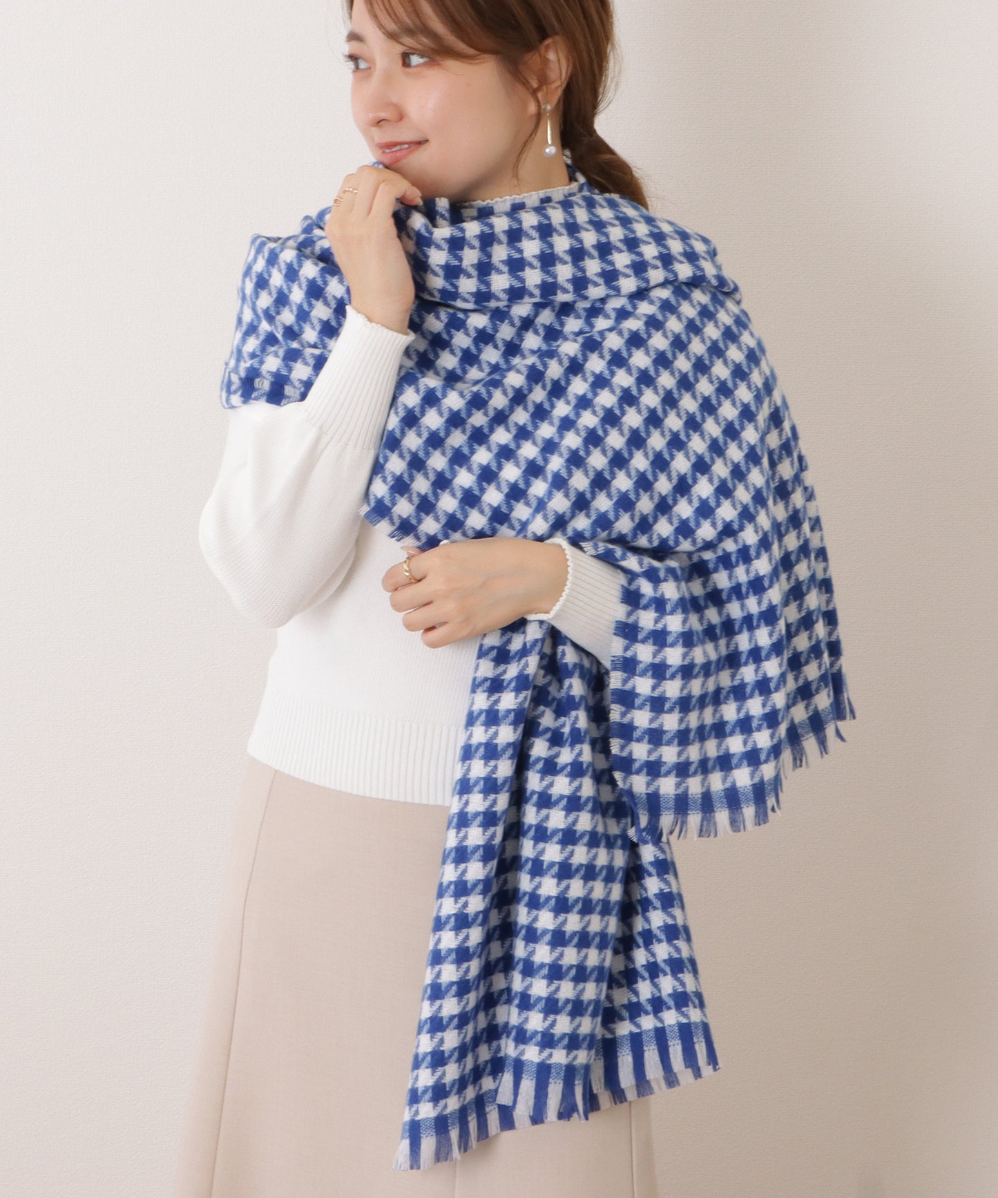 千鳥格子柄クラシカルフリンジマフラー