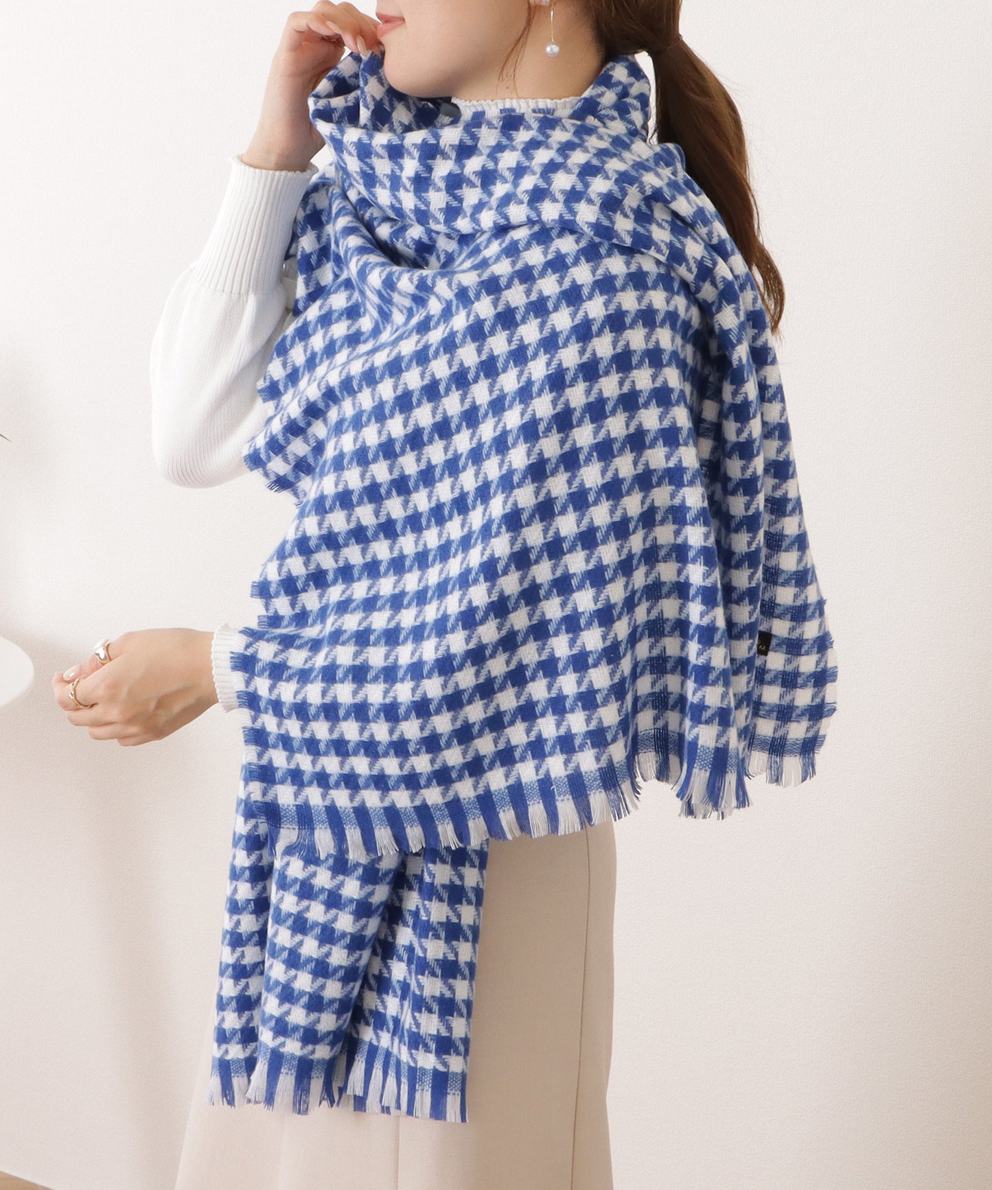 千鳥格子柄クラシカルフリンジマフラー