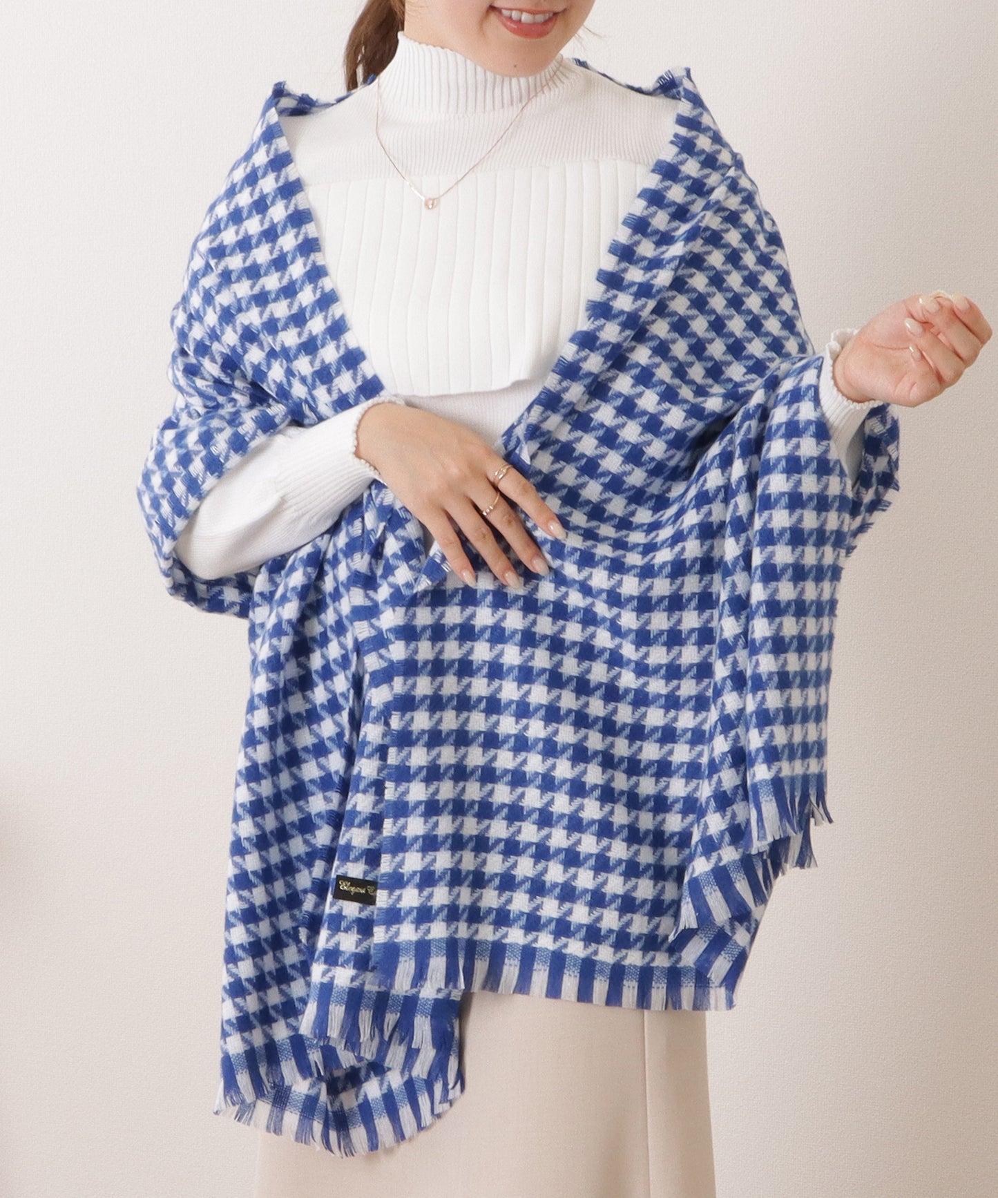 千鳥格子柄クラシカルフリンジマフラー