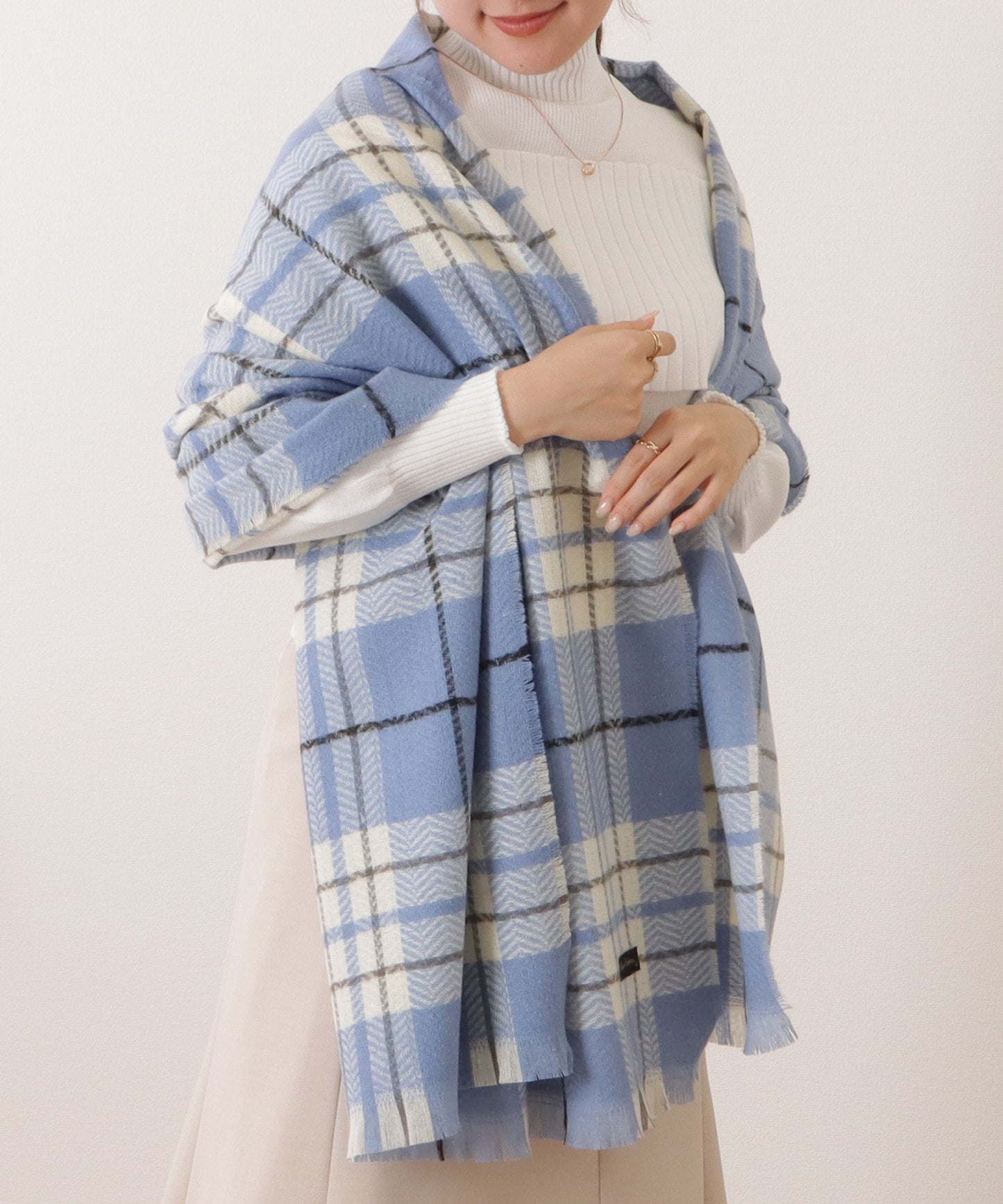 チェック柄カシミヤタッチフリンジマフラー
