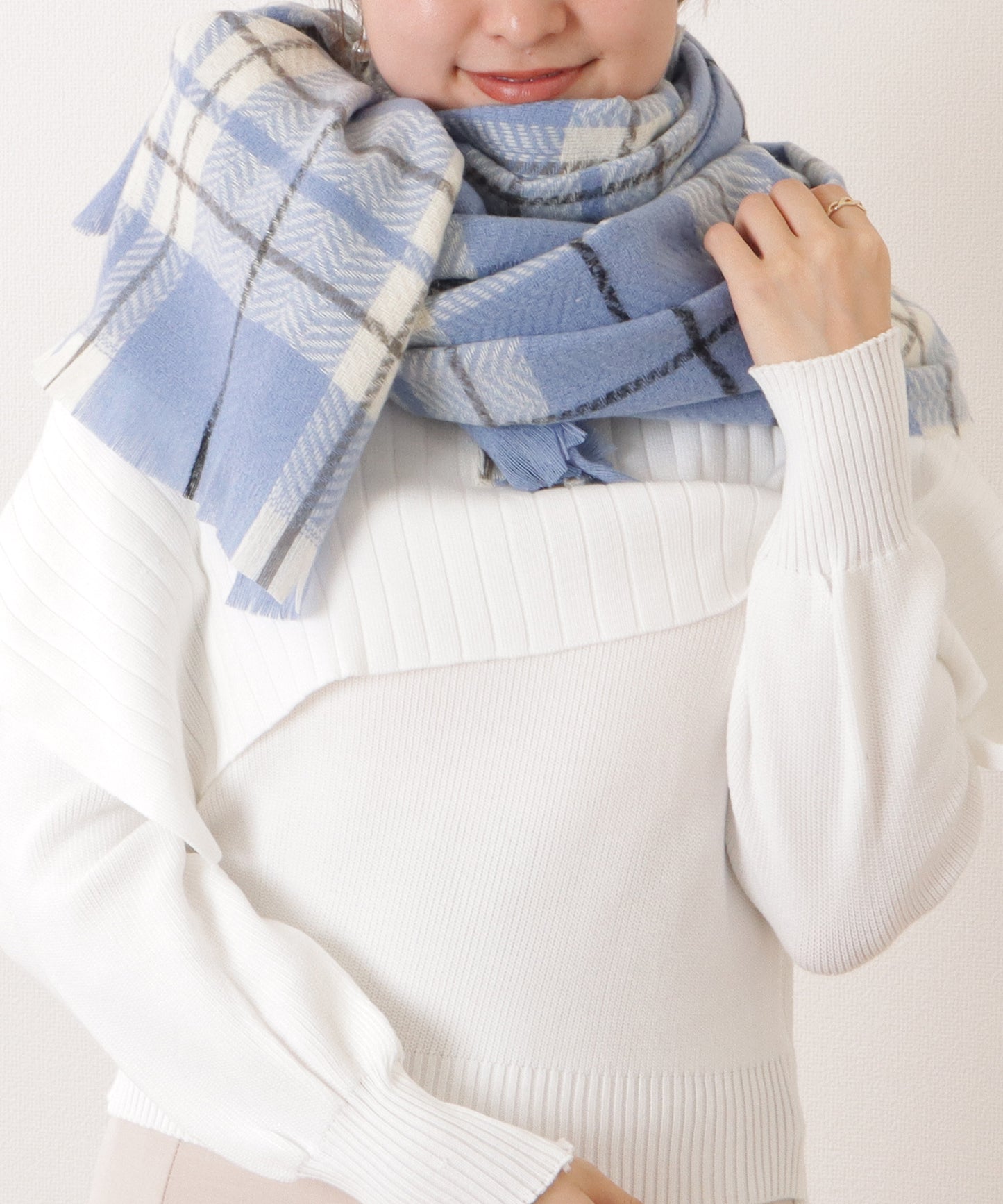 チェック柄カシミヤタッチフリンジマフラー