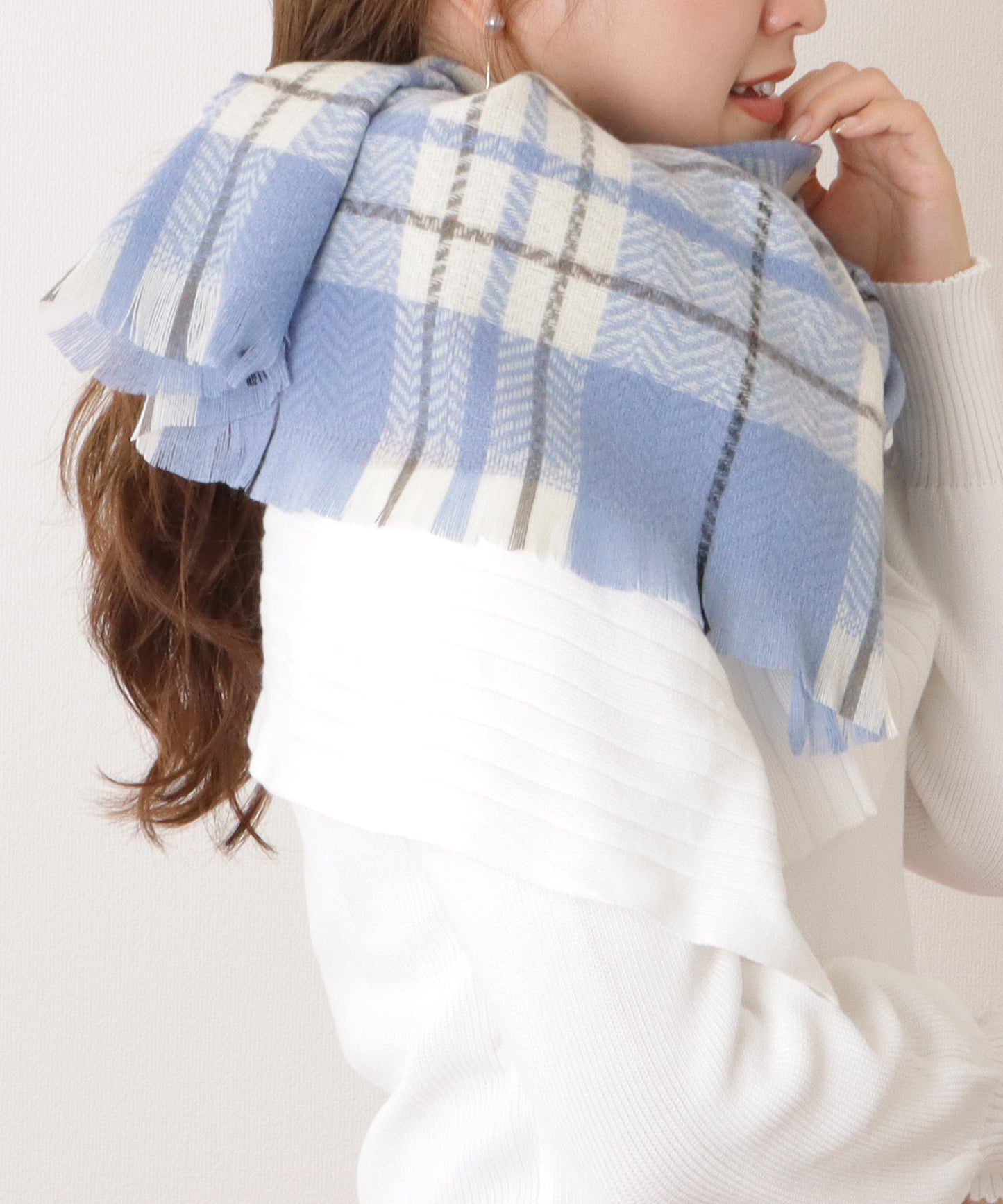 チェック柄カシミヤタッチフリンジマフラー