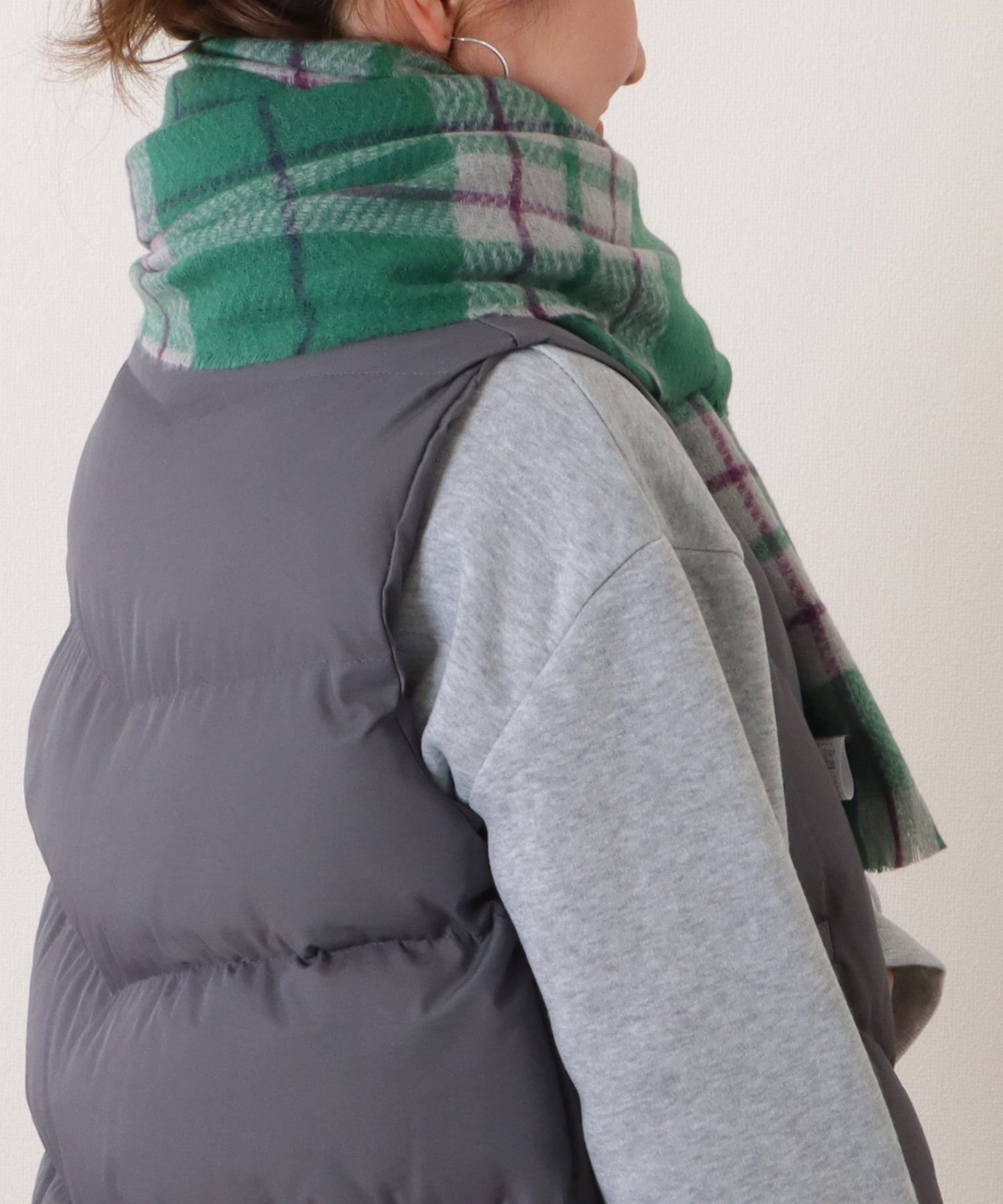 チェック柄カシミヤタッチフリンジマフラー