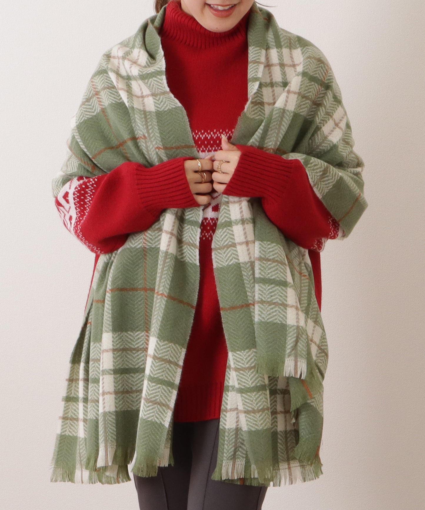 チェック柄カシミヤタッチフリンジマフラー