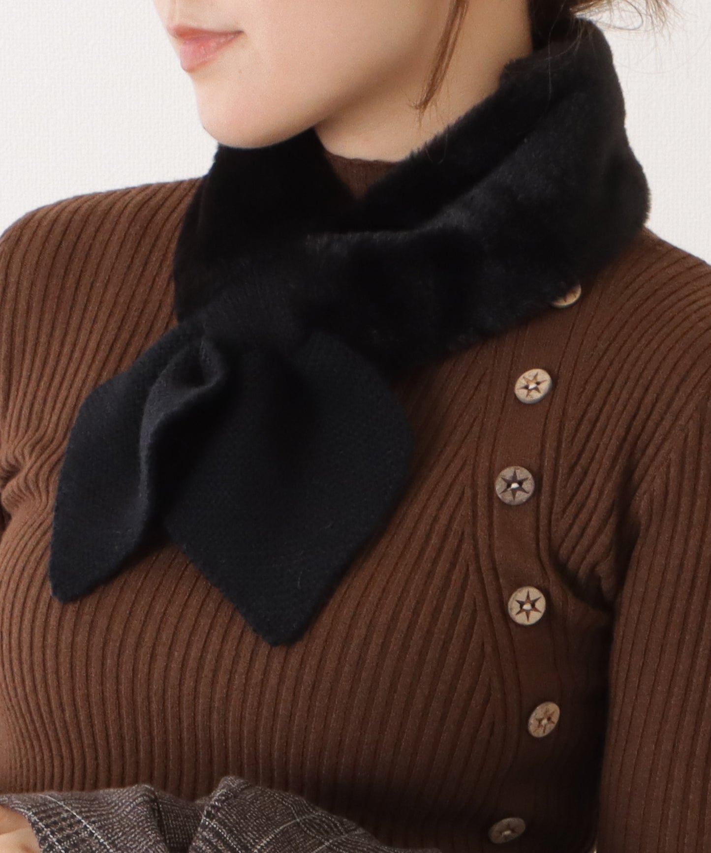 ニットドッキングリボン風ファーティペット