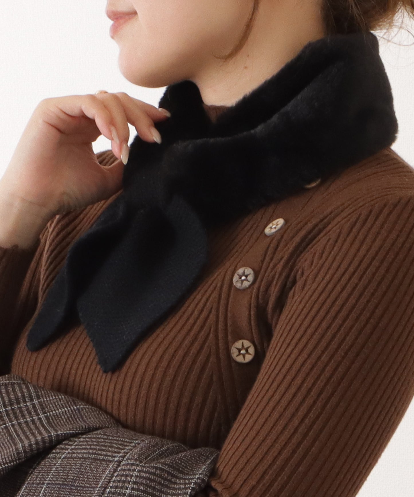 ニットドッキングリボン風ファーティペット