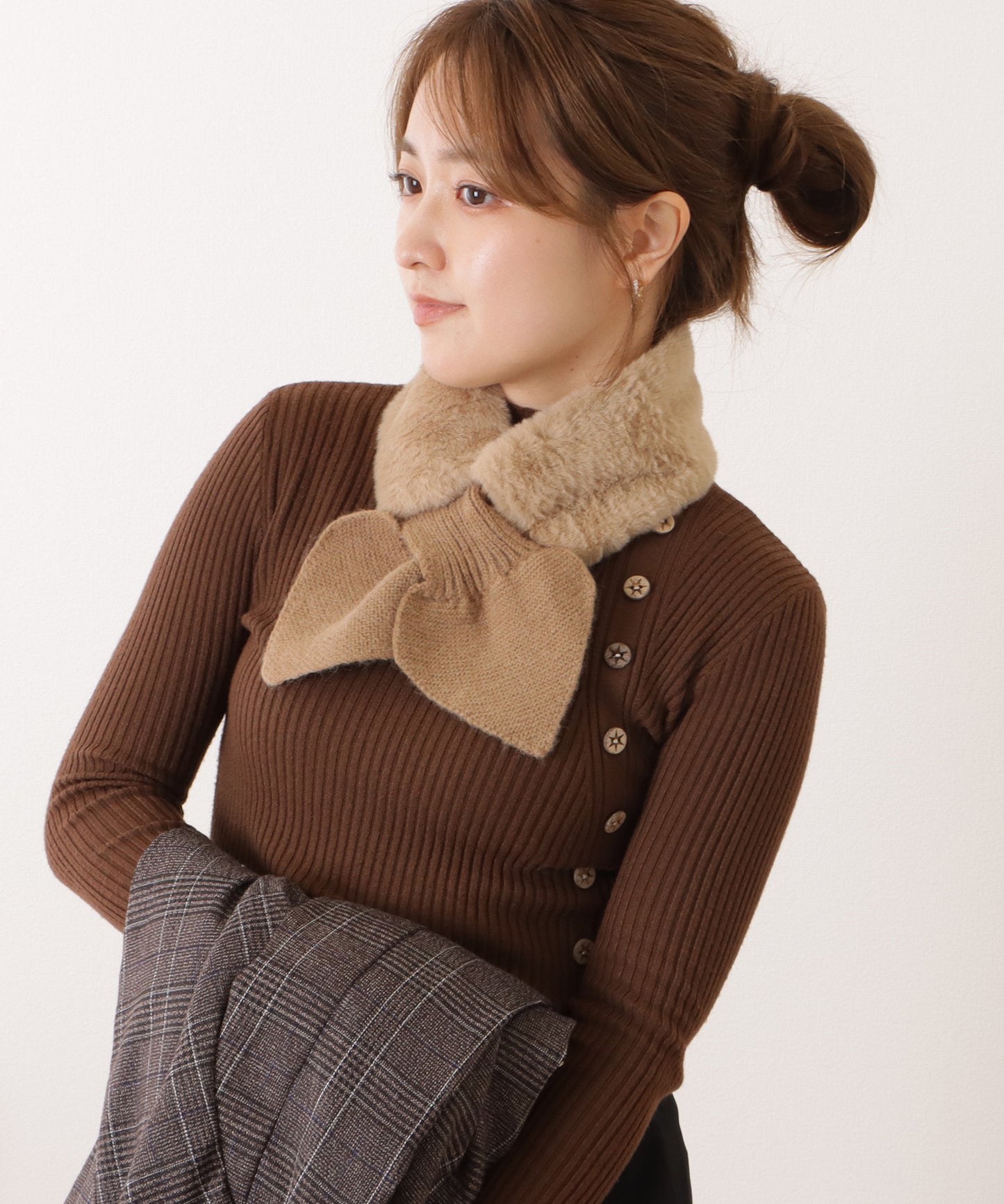 ニットドッキングリボン風ファーティペット