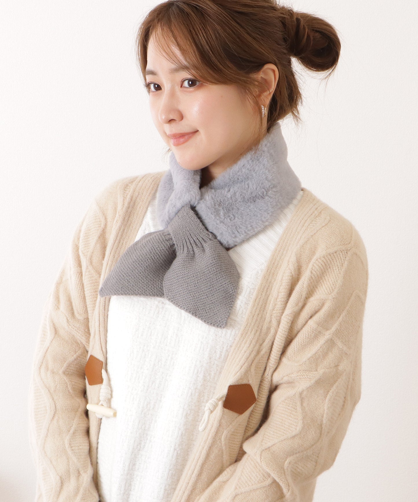 ニットドッキングリボン風ファーティペット