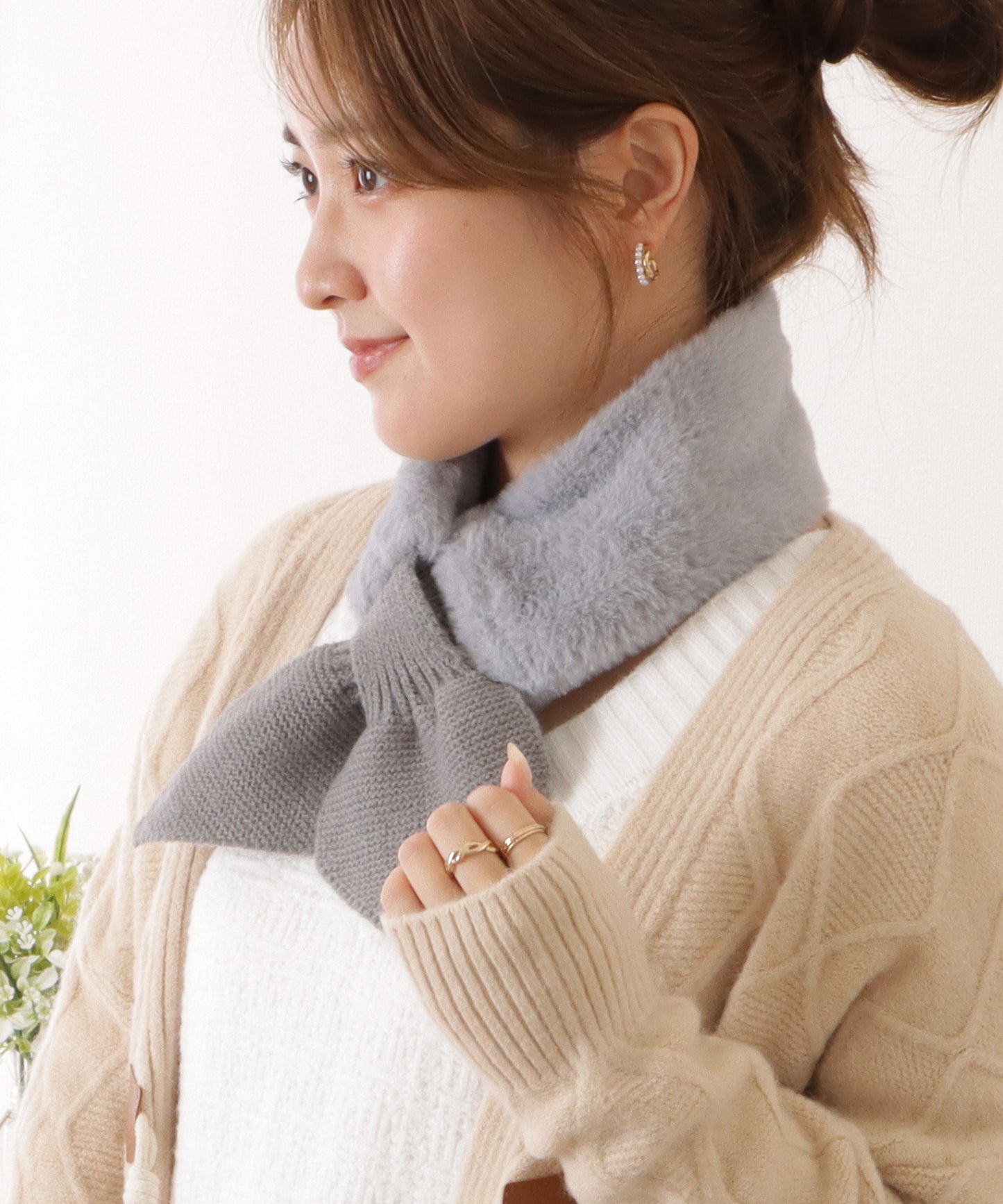 ニットドッキングリボン風ファーティペット