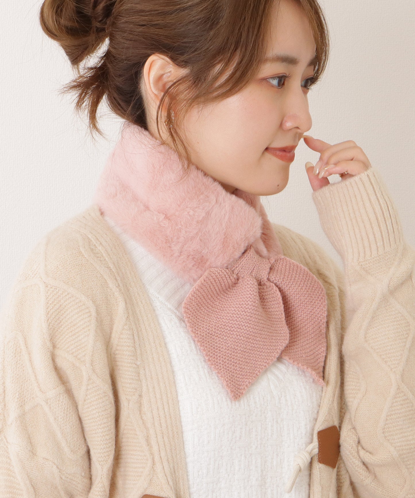 ニットドッキングリボン風ファーティペット