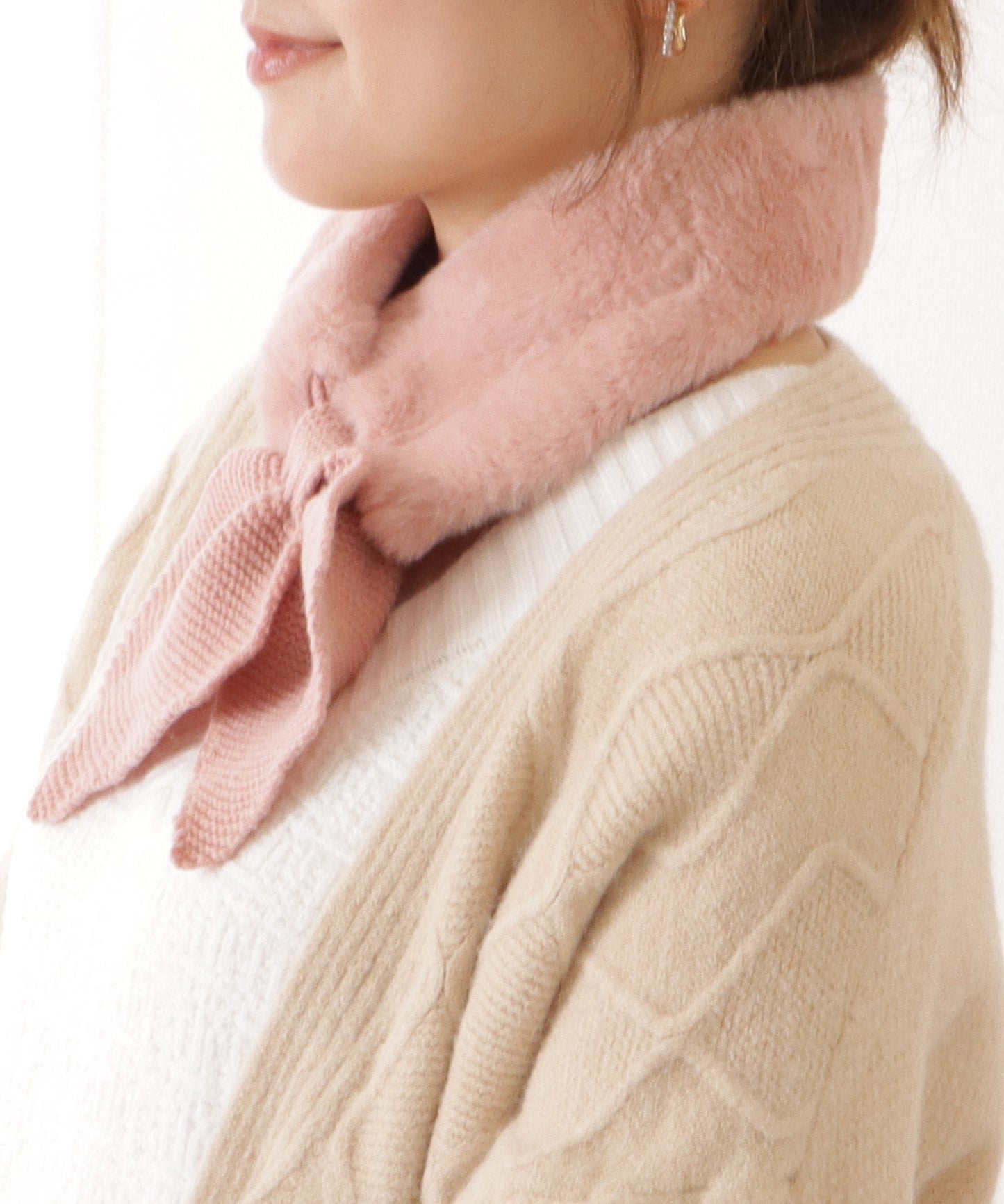 ニットドッキングリボン風ファーティペット