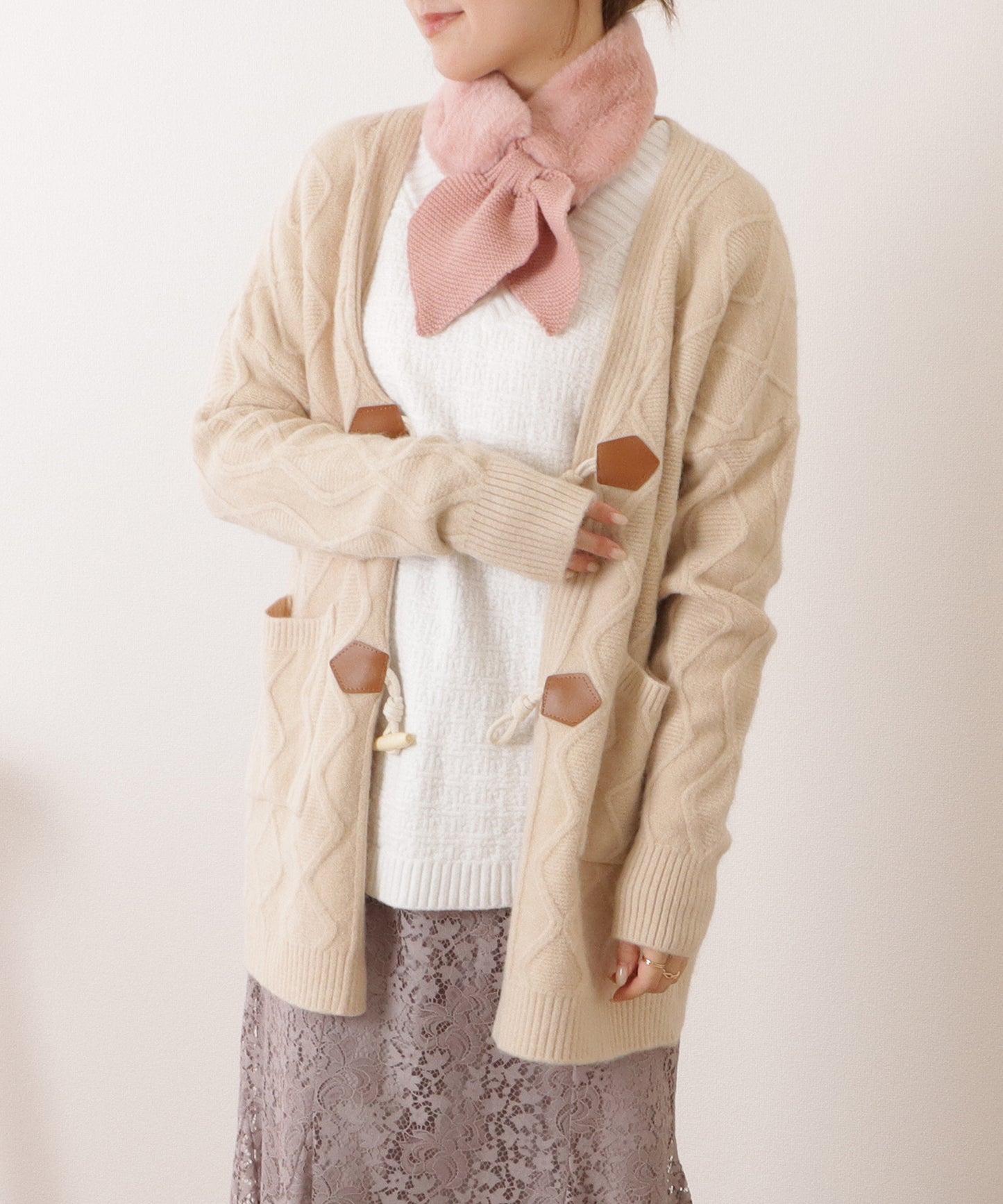 ニットドッキングリボン風ファーティペット