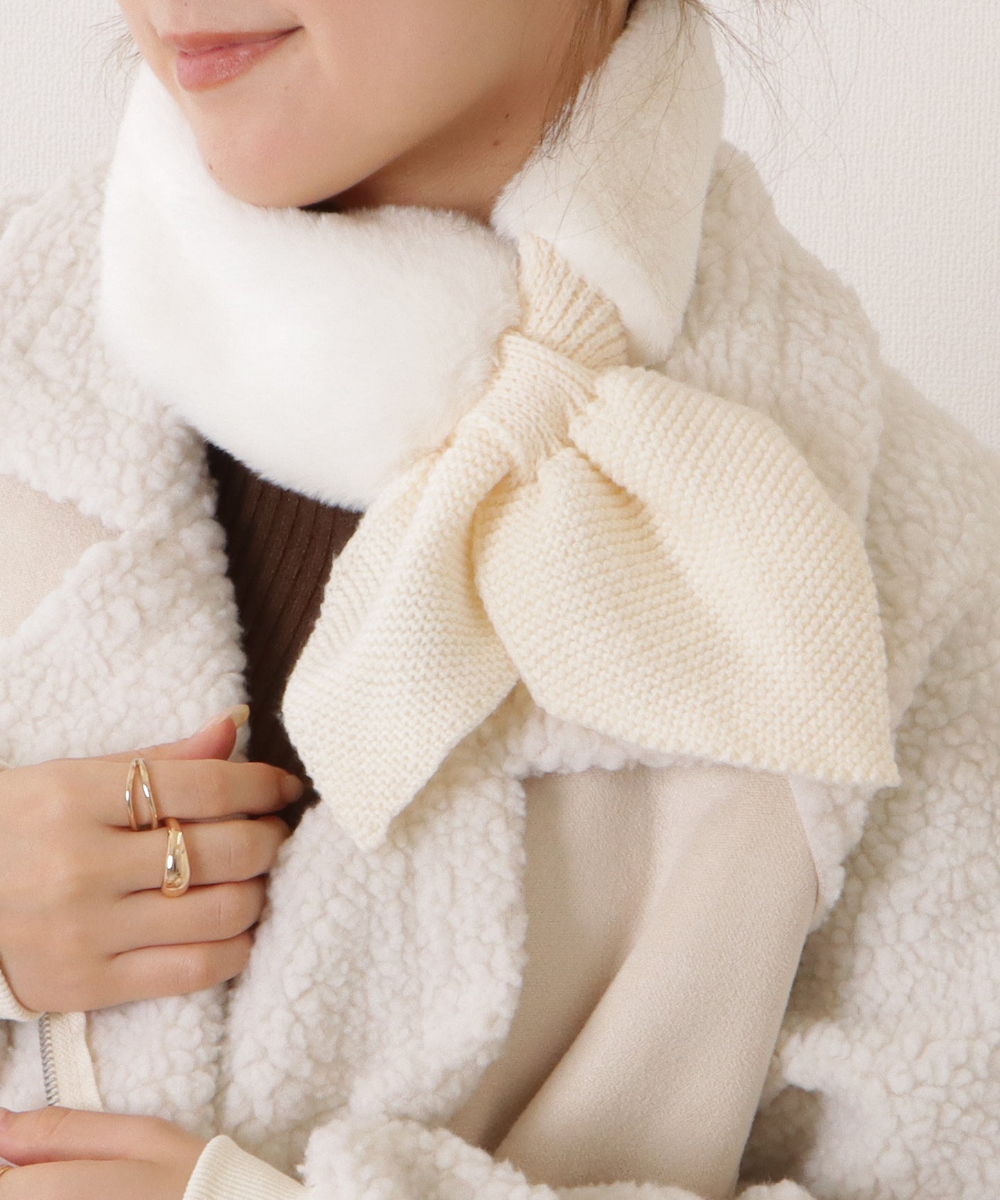 ニットドッキングリボン風ファーティペット