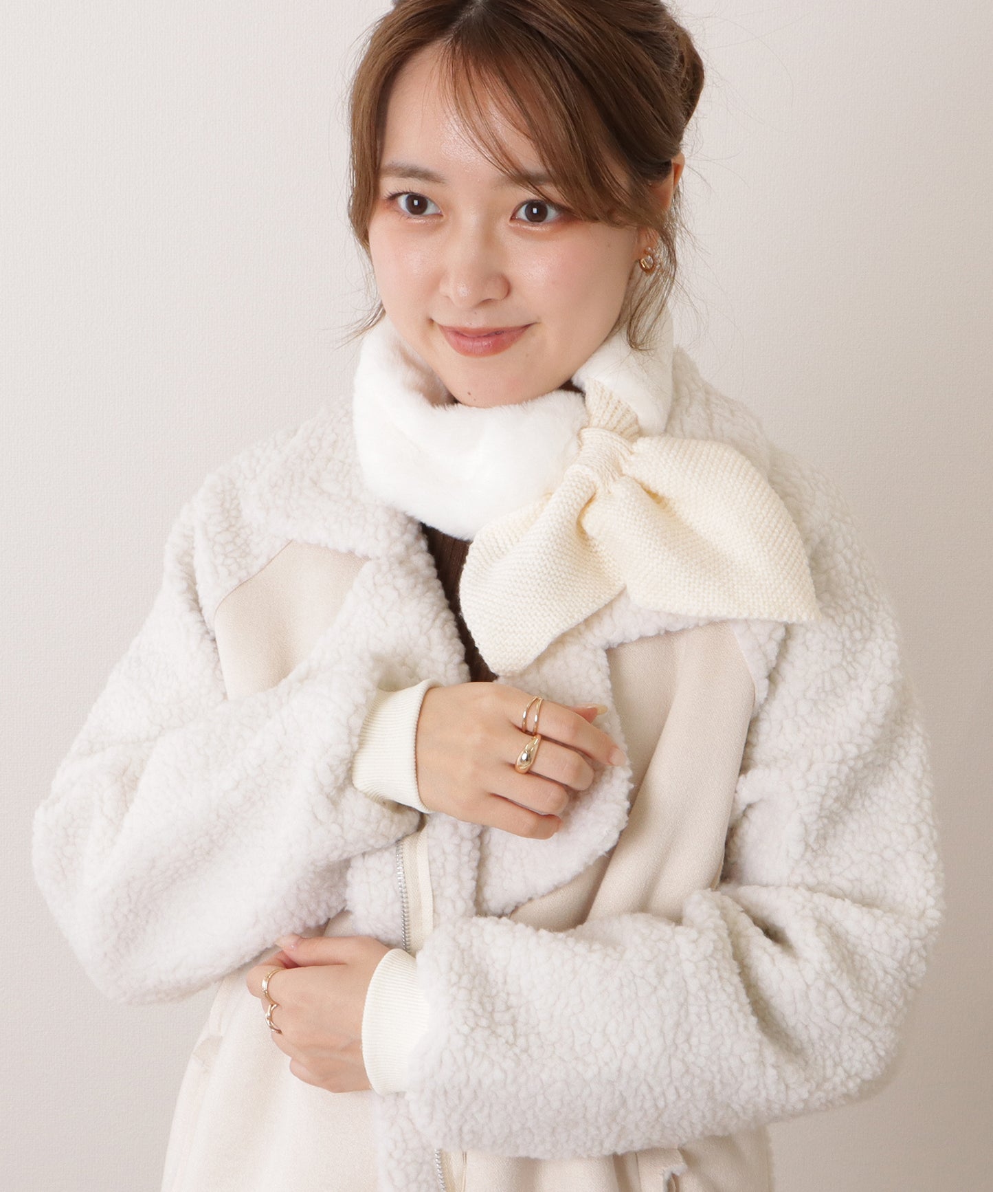 ニットドッキングリボン風ファーティペット