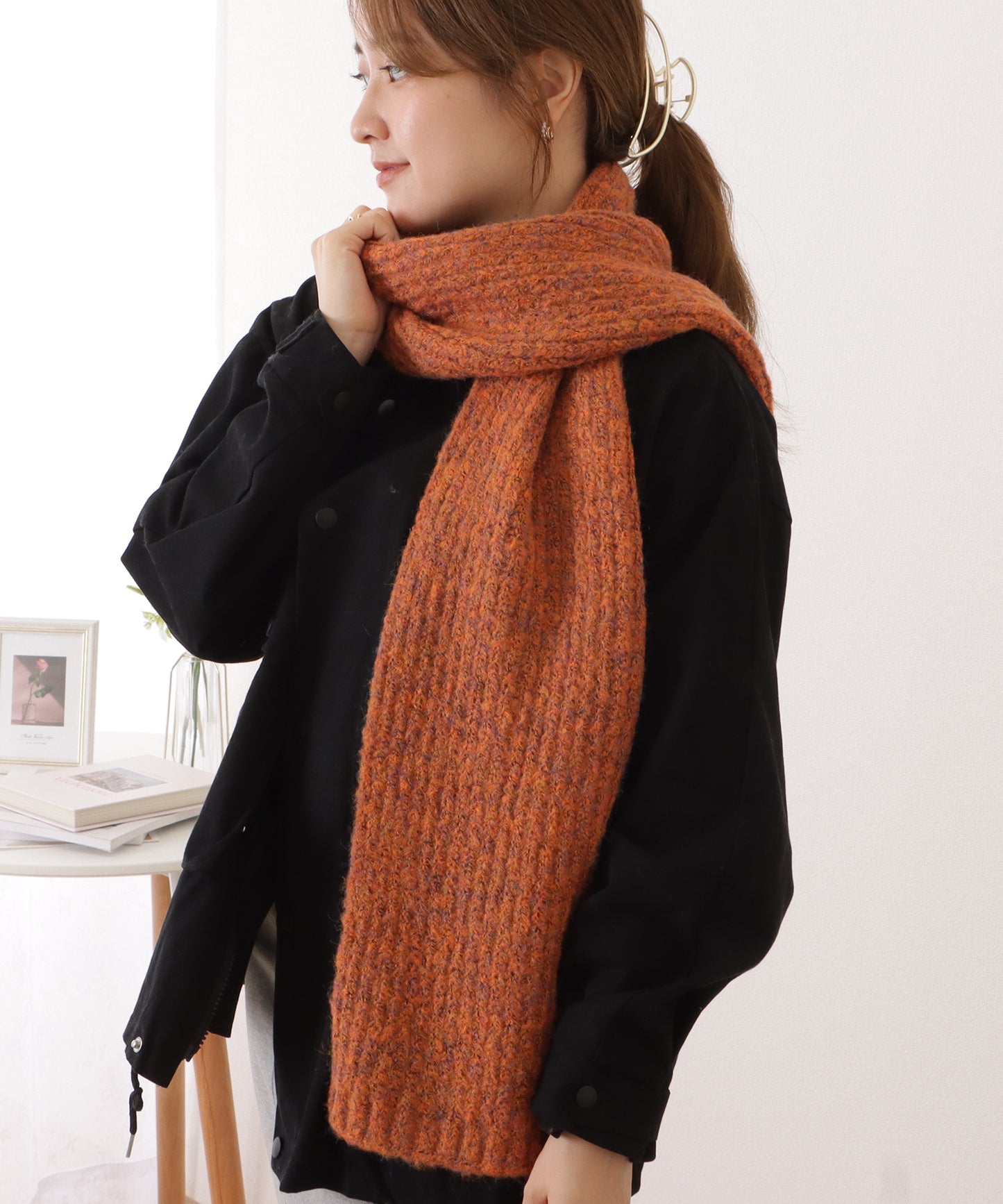 ミックスカラー厚手ニットマフラー