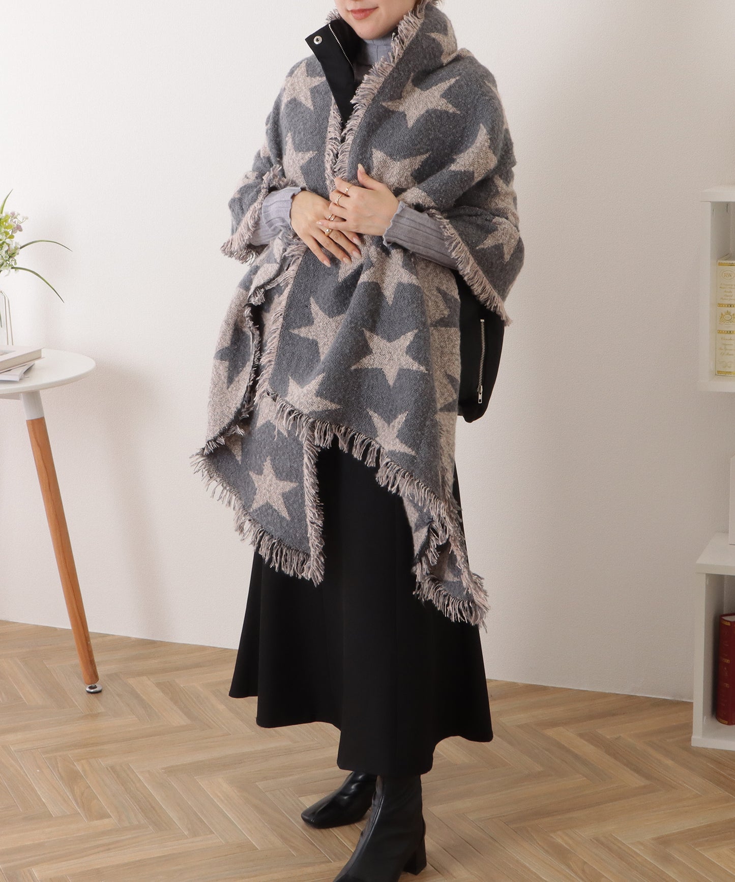 星柄ボリュームフリンジニットマフラー