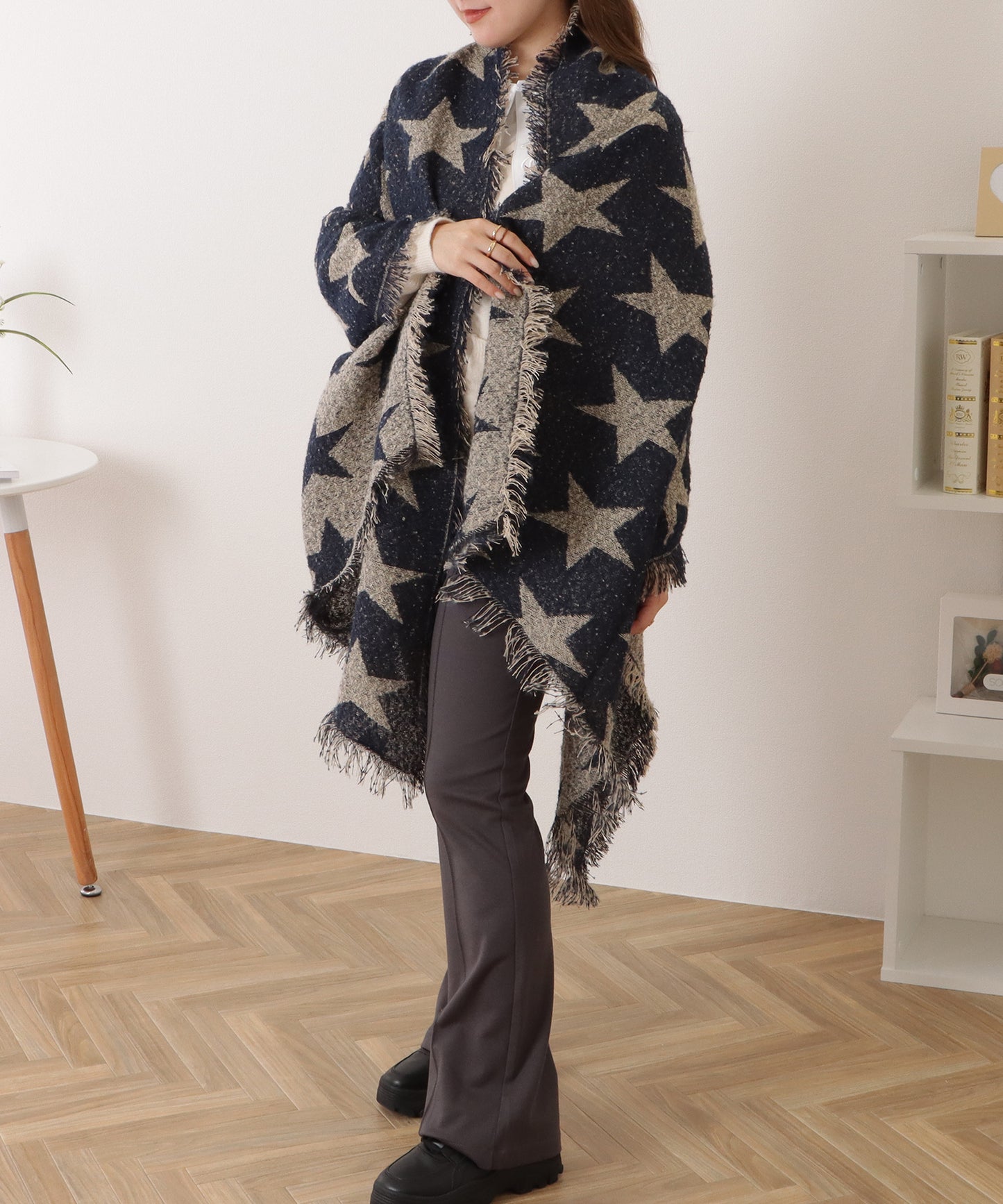 星柄ボリュームフリンジニットマフラー