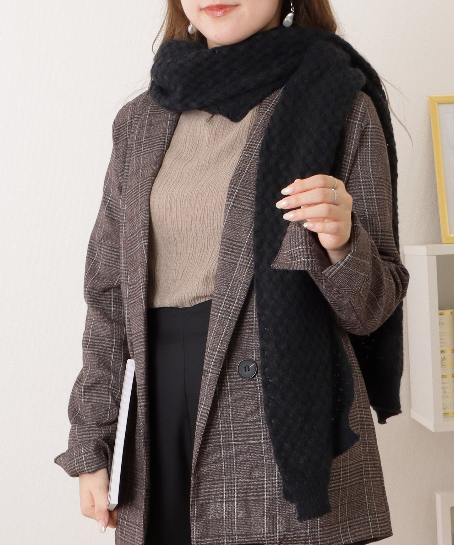 ベーシックカラー凹凸ボリュームニットマフラー