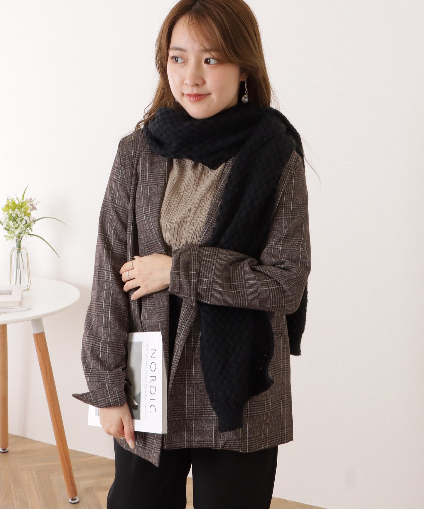 ベーシックカラー凹凸ボリュームニットマフラー