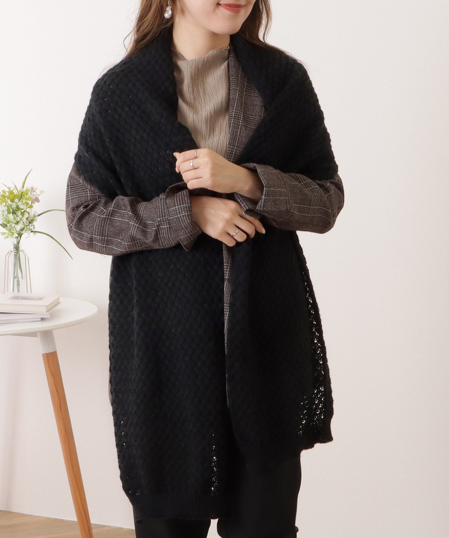 ベーシックカラー凹凸ボリュームニットマフラー