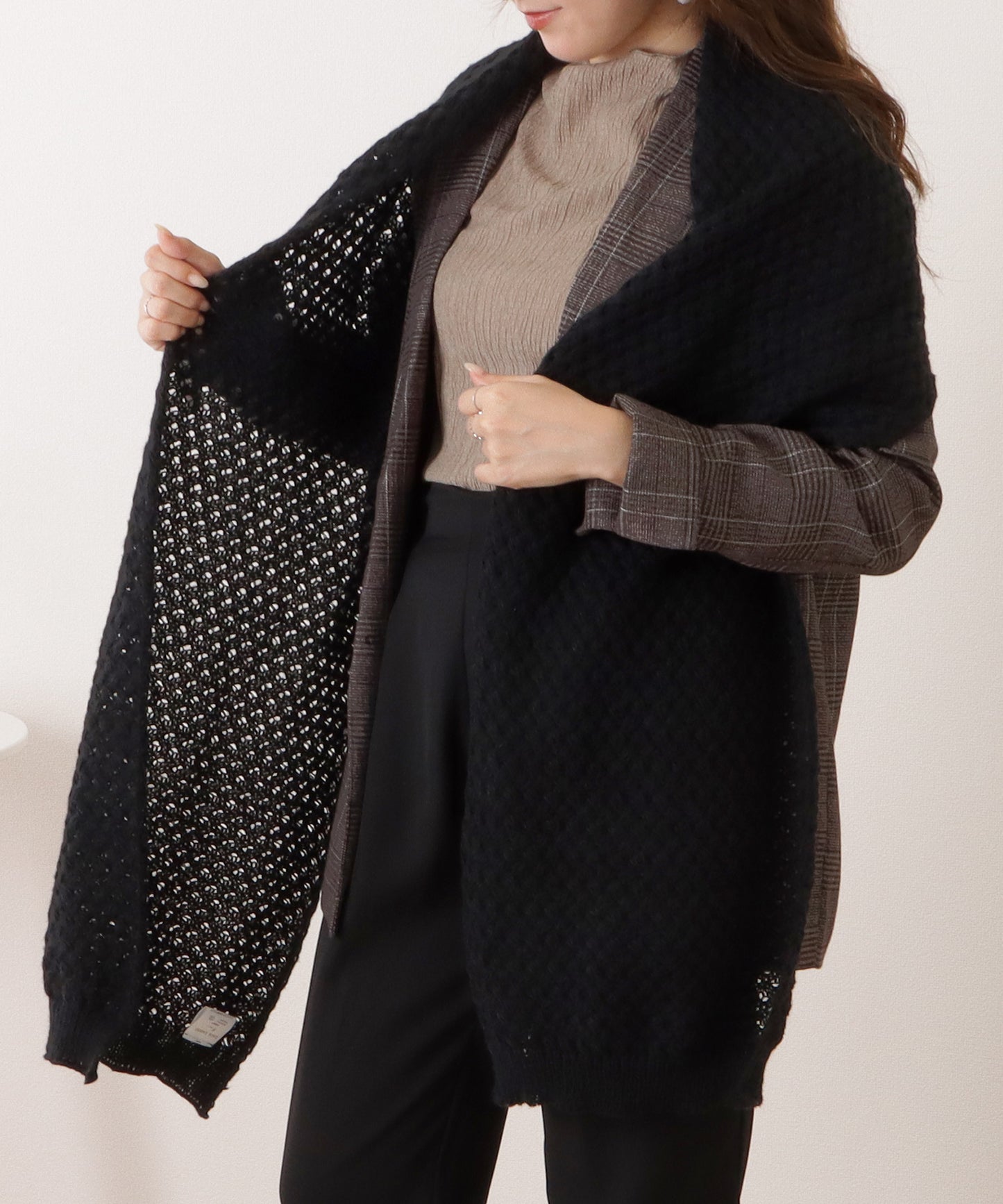 ベーシックカラー凹凸ボリュームニットマフラー